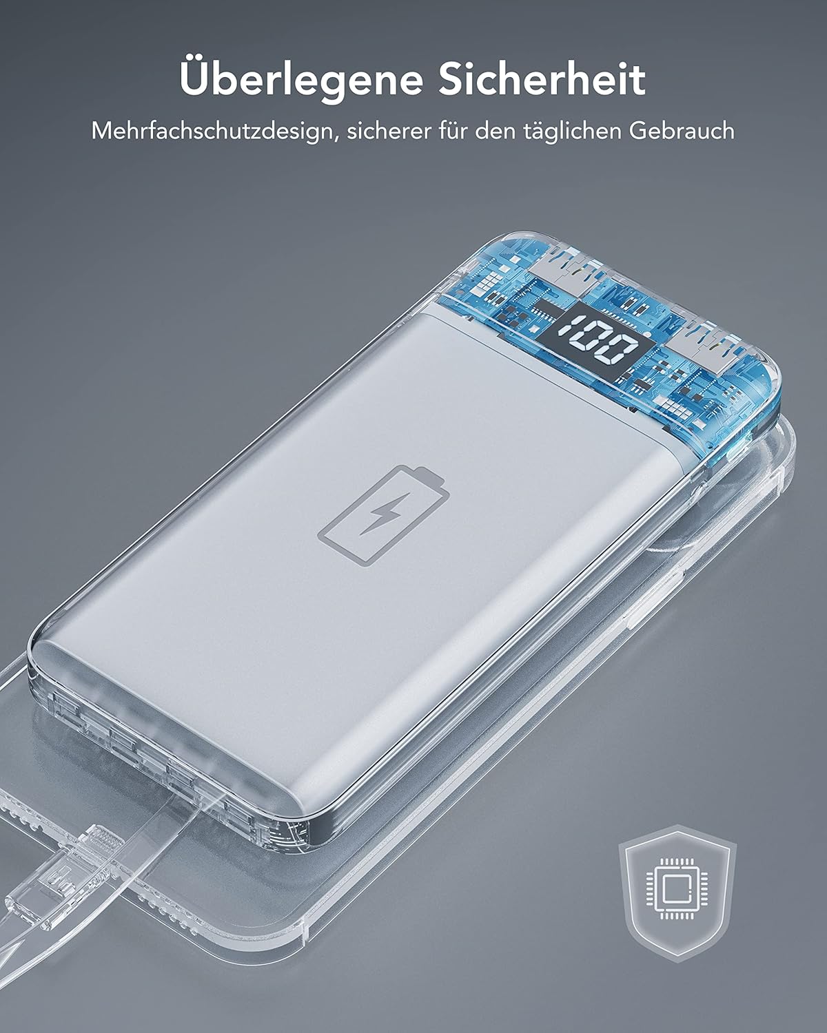 Charmast Powerbank 10000 mAh, externer Akku, USB-C-Powerbank mit 4 integrierten Ladekabeln, tragbares Ladegerät, LED-Display, kompakt, schlank, 6 Ausgänge, kompatibel mit iPhone, Huawei, Samsung Tablet – Bild 8
