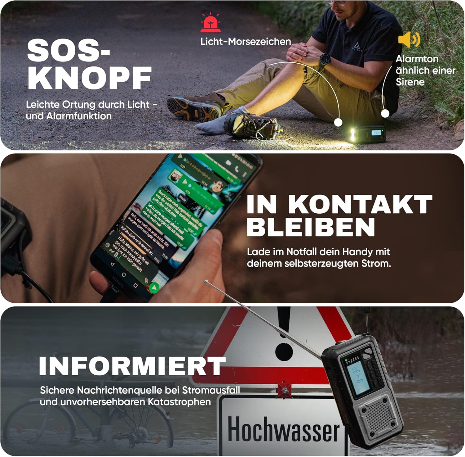 Acta Berg Kurbelradio Notfallradio mit 5000-mAh-Akku (Grau) | AM/FM/SW USB-batteriebetriebene Notfallausrüstung für Stromausfälle, integrierte Taschenlampe, Handy-Ladegerät – Bild 6