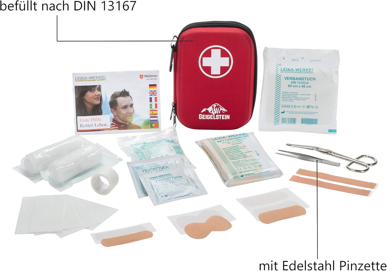 Reise-Erste-Hilfe-Set, hergestellt in Deutschland, mit Edelstahl-Pinzette für Wandern, Radfahren, Bergsteigen und Outdoor – Bild 2