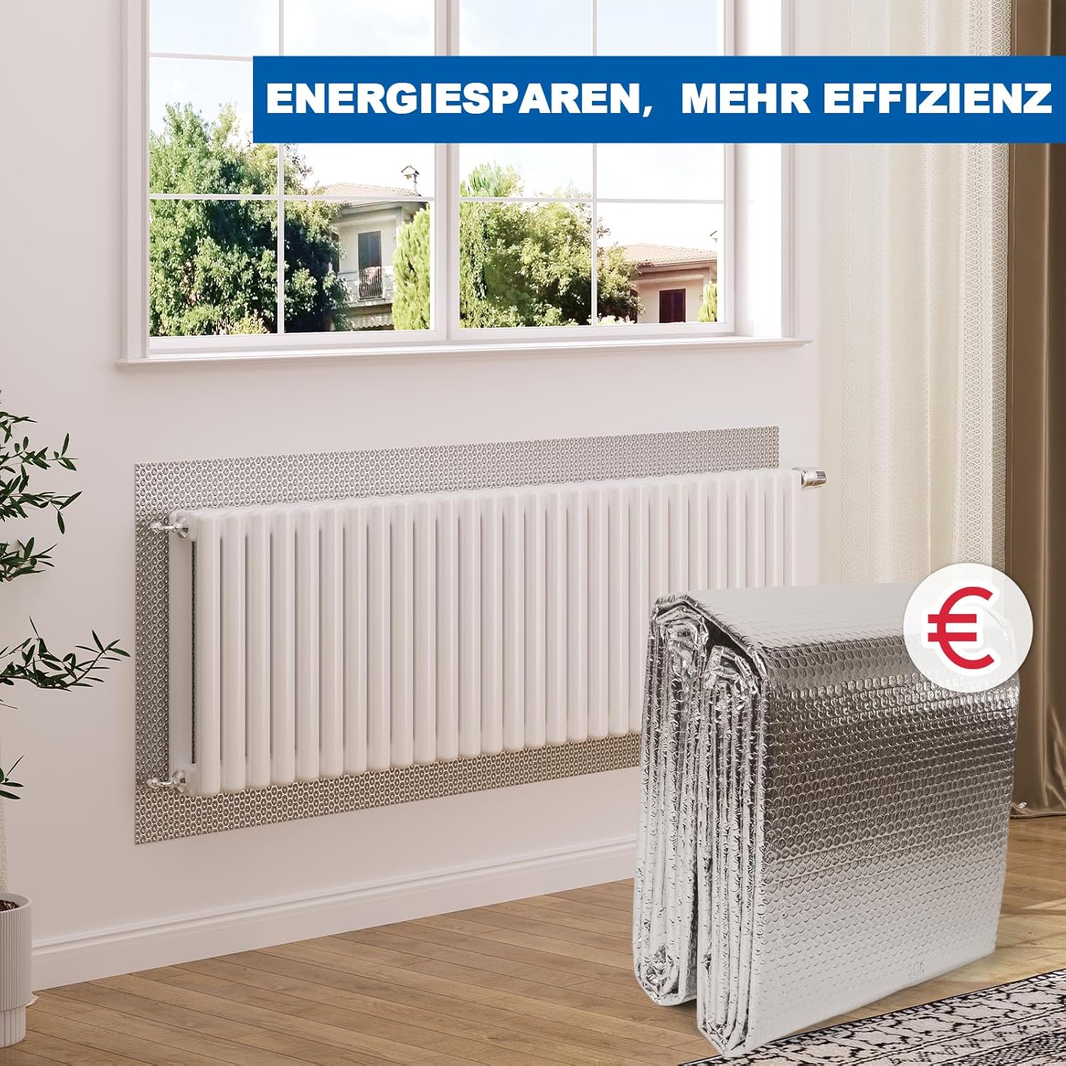 Aluminisierte Isolierfolie, 60 cm x 5 m, 3 mm dicke Isolierung, doppelseitige Aluminium-Luftpolsterfolie mit 12 Klebestreifen, Kühlerreflexionsfolie für Fahrzeuge, Dächer, Fenster – Bild 2