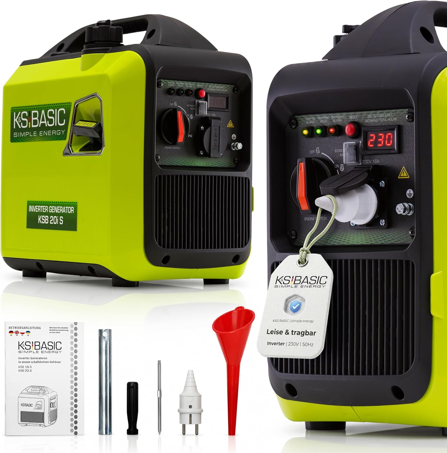 K&S BASIC 20i S Inverter-Generator, 2000 W, Notstromgenerator, Benzingenerator, 230 V, reiner Sinuswellen-Stromgenerator mit Eco-Modus, LED-Anzeige, 1,8 kW Nennleistung, tragbar, für Camping, Zuhause – Bild 9