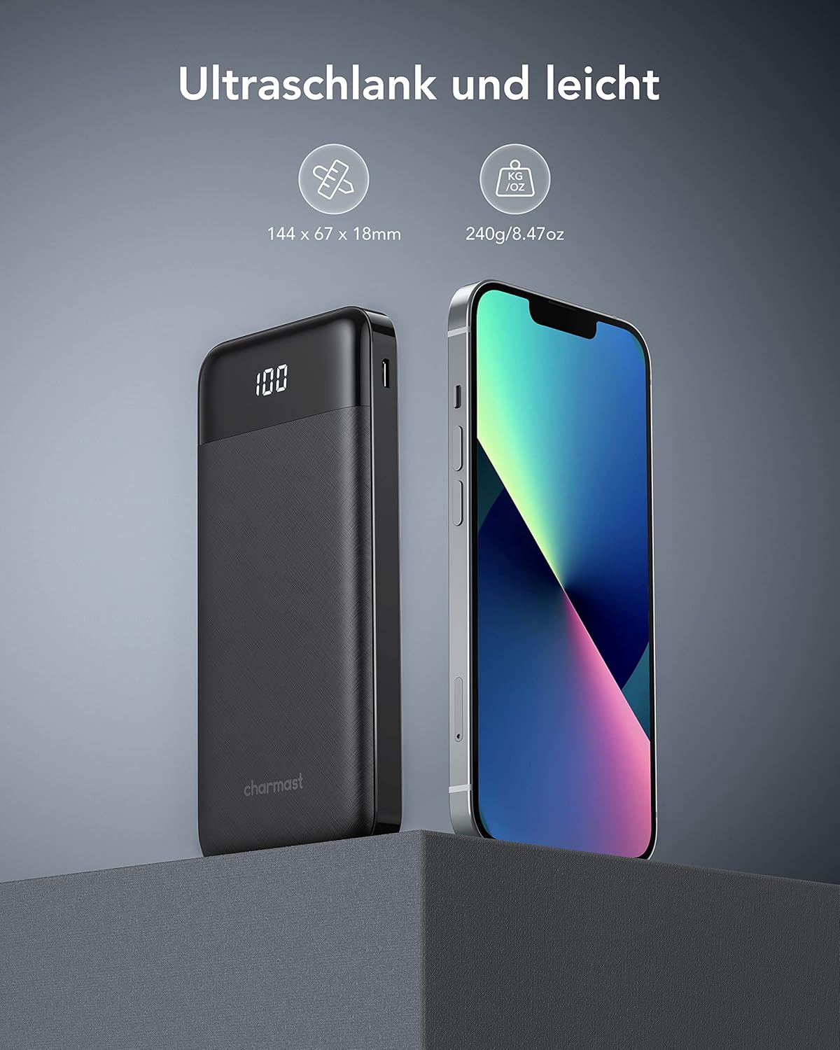 Charmast Powerbank 10000 mAh, externer Akku, USB-C-Powerbank mit 4 integrierten Ladekabeln, tragbares Ladegerät, LED-Display, kompakt, schlank, 6 Ausgänge, kompatibel mit iPhone, Huawei, Samsung Tablet – Bild 5