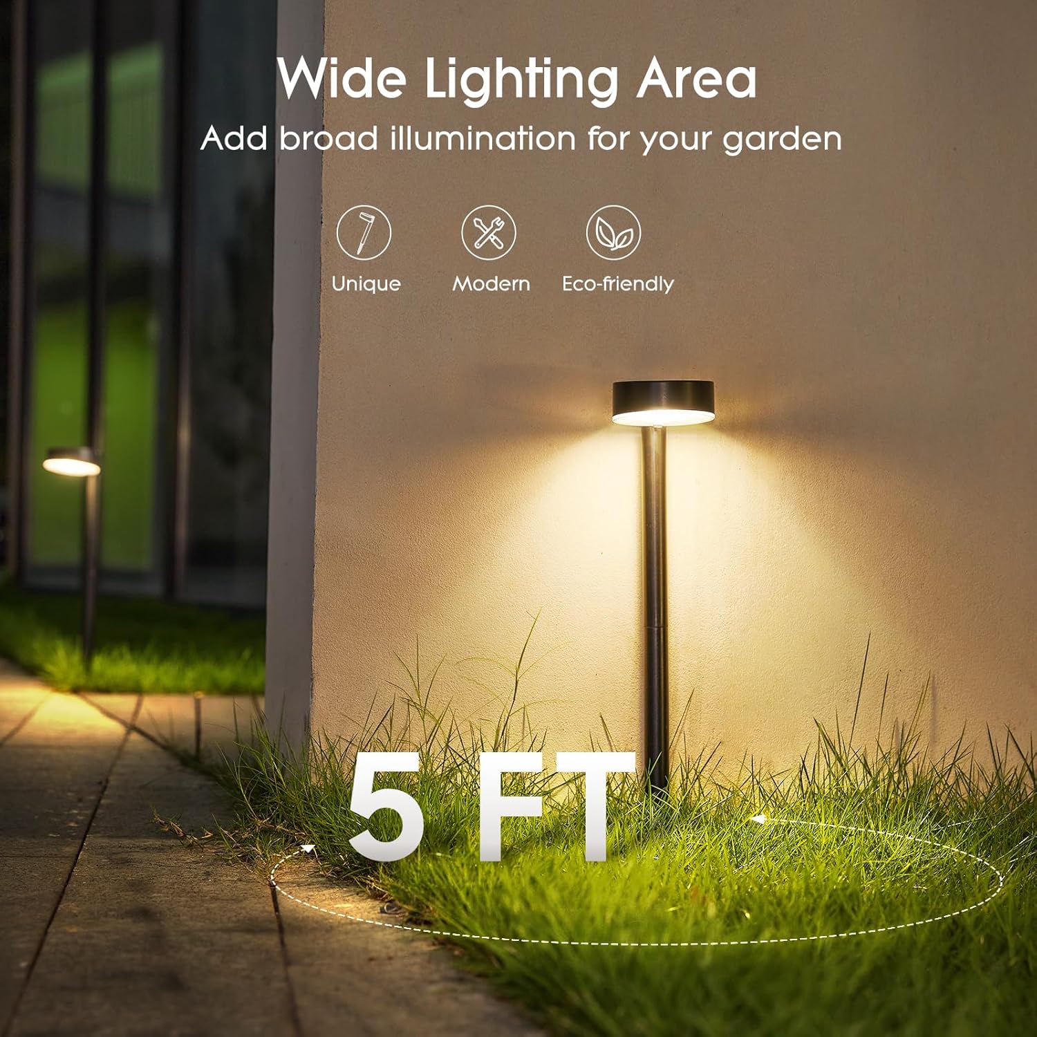 BUCASA Solarleuchten für den Garten im Freien, 6 Stück, helle Solarleuchten für den Außenbereich mit 3000 K warmweißen LED, IP65 wasserdichte Solar-Gartenleuchten, Dekoration für Rasen, Terrasse, Hof, Balkon, Außenbereich – Bild 5