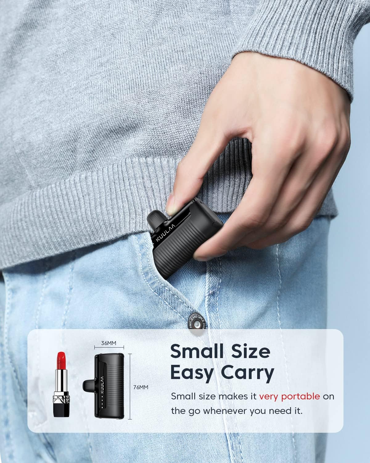 Kuulaa Power Bank USB C 4500 mAh, Mini Externer Akku, Schnellladung Typ C Power Bank ohne Kabel, Klein aber Stark Handy Tragbare Ladegeräte Kompatibel mit Samsung, Huawei, USB C Handys – Bild 3
