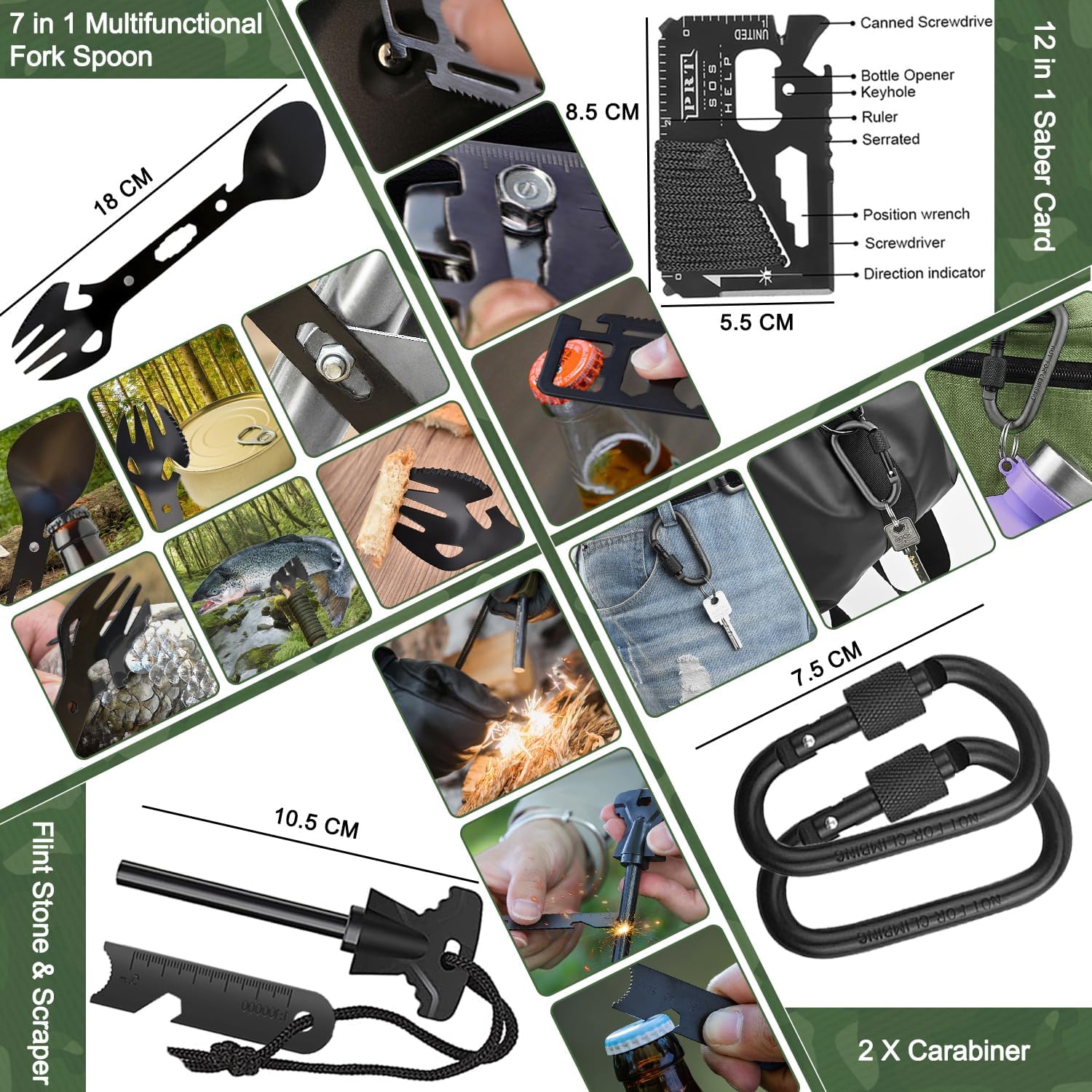 Survival Kit 22 in 1, Outdoor-Notfallset, Outdoor-Survival-Ausrüstung mit Wasserfilter, Outdoor, Wasserbeutel für Outdoor-Camping, Abenteuer, Wandern – Bild 5