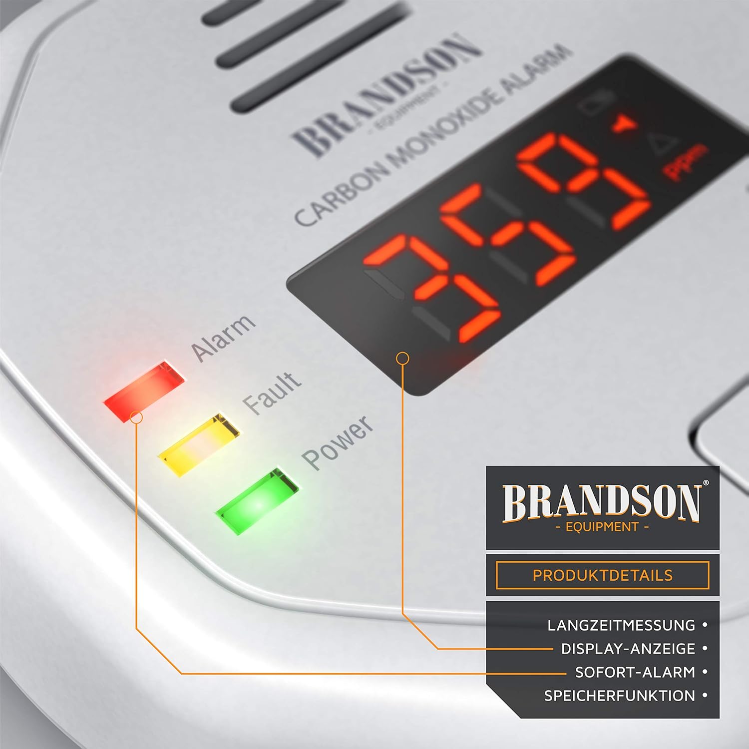 Brandson – Kohlenmonoxidmelder CO-Alarm – Kohlenmonoxidmelder – LCD-Display – lauter Alarm 85 dB – Testschalter – DIN EN50291 zertifiziert – batteriebetrieben – Weiß – Bild 4