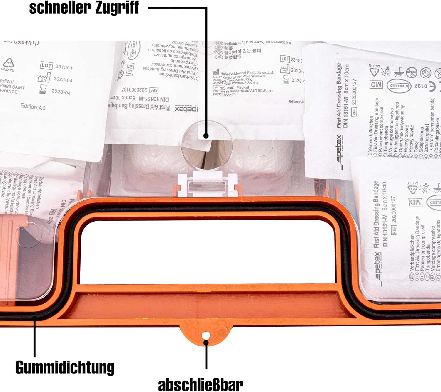 Petex Professional Professioneller Erste-Hilfe-Kasten DIN 13157 mit Wandhalterung Orange – Bild 7