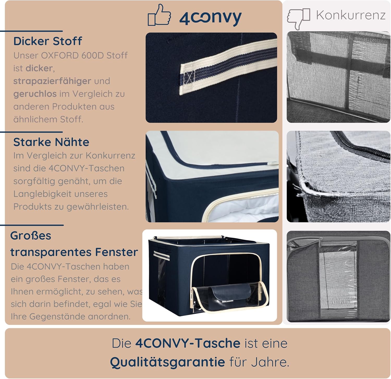 Starre, faltbare Kleideraufbewahrung 4CONVY – Aufbewahrungstasche für Bettdecken/Kissen/Kleidung/Bettwäsche mit Metallrahmen und 2 Fenstern – stapelbar – nicht zerknitterte Dinge – 2er-Pack – Bild 4