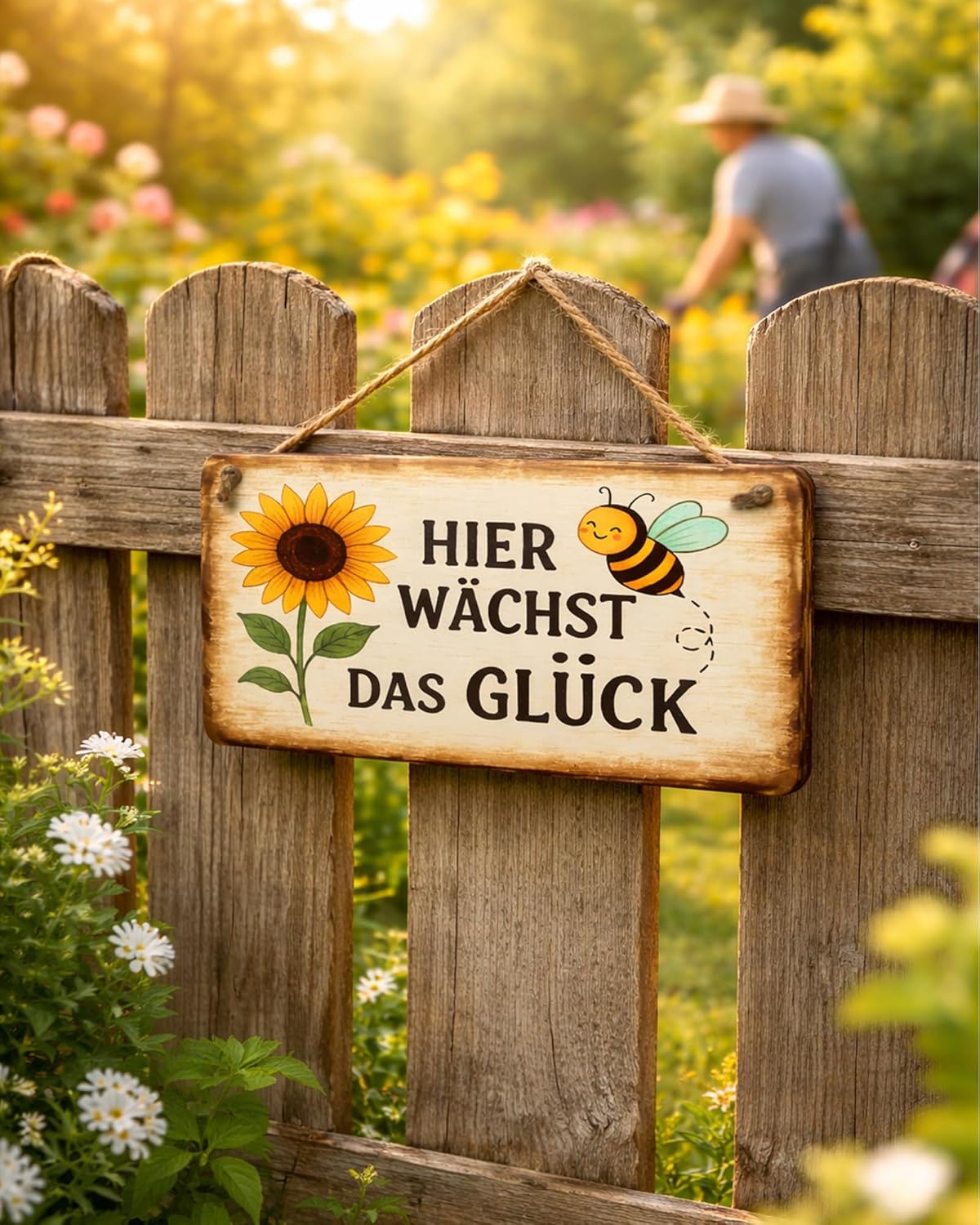 Holzschild Gartenschild mit Spruch „Hier wächst das Glück“ – wetterfestes Dekoschild zum Aufhängen im Freien – moderne Gartendeko & Balkondeko Sommer, Geschenk für Gartenliebhaber – Bild 7