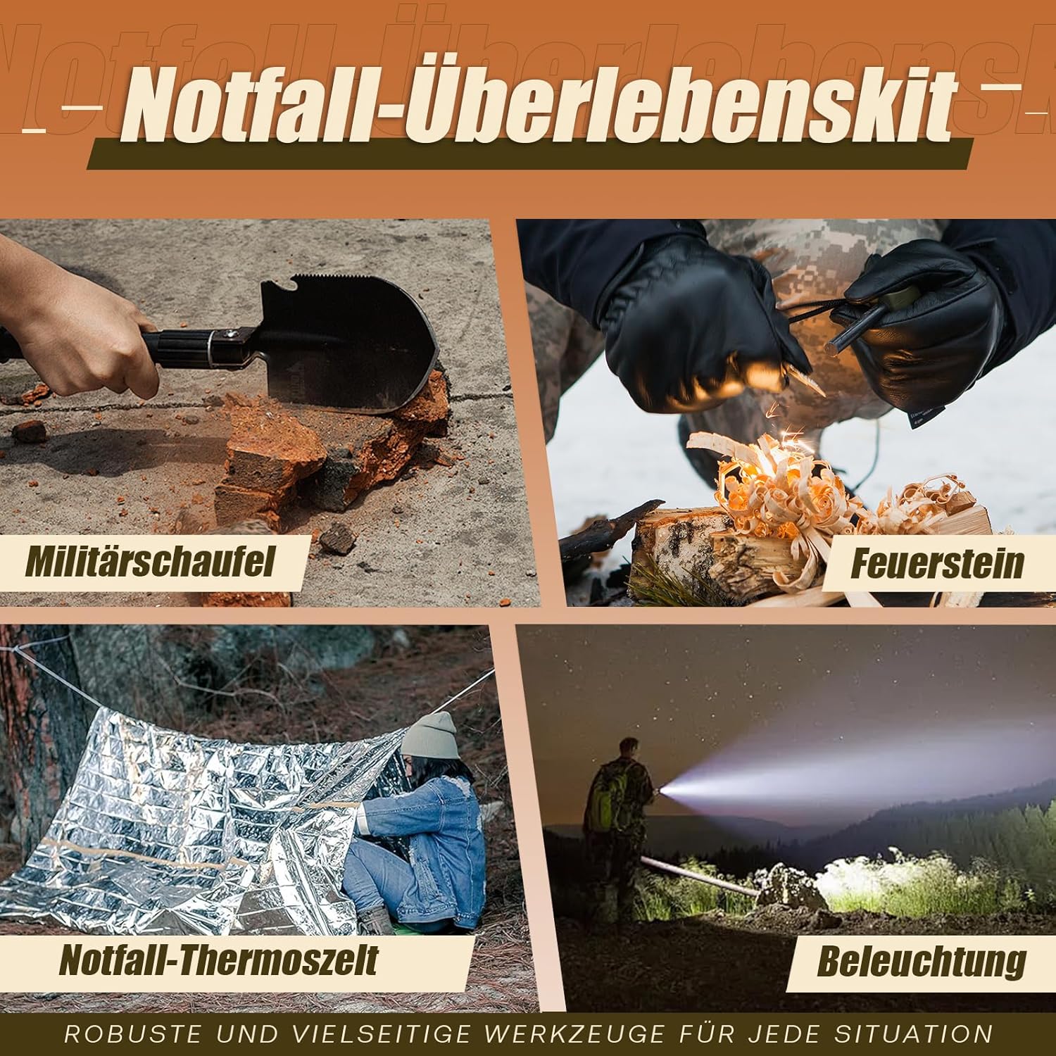 Gemmac Überlebensset mit Erste-Hilfe-Set, 140-in-1 militärische Outdoor-Ausrüstung mit Notfallradio, Erste-Hilfe-Set und Notfalltasche für Geschenke, Überlebenspaket für Auto/Camping/Rucksackreisen/Wandern/Jagd – Bild 8