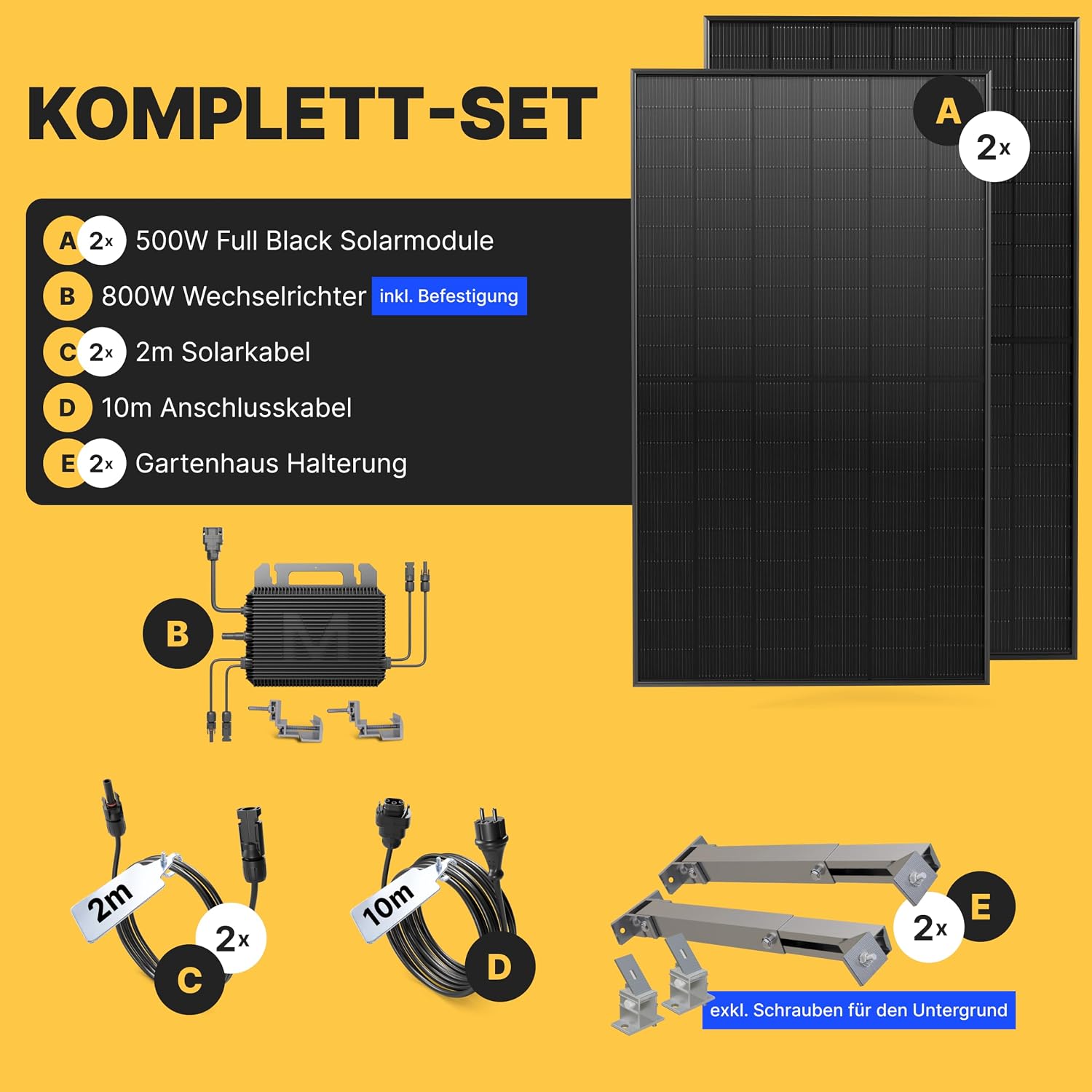 Solakon 1000 W Balkonkraftwerk mit Halterung (Gartenhaus) – 800 W Komplettsteckdose – Neuester 800 Watt Wechselrichter – Solaranlage Komplettset – 500 W bifaziale Solarmodule inklusive Zubehör – Bild 4