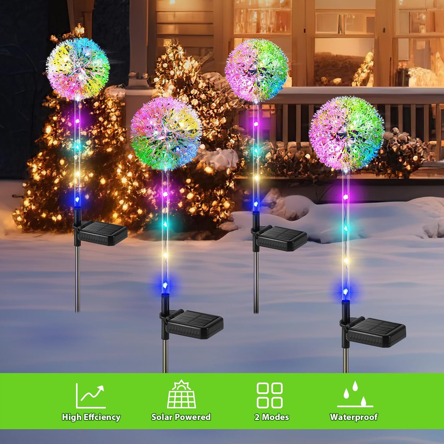BUCASA Solarleuchten für den Garten im Freien, 4 Stück, Solarleuchten für den Außenbereich, Löwenzahn mit farbiger LED, IP65 wasserdichte Solar-Blumenlampe für Rasen, Balkon, Terrasse, Hof, Gartendekoration, Geschenke für Frauen – Bild 4