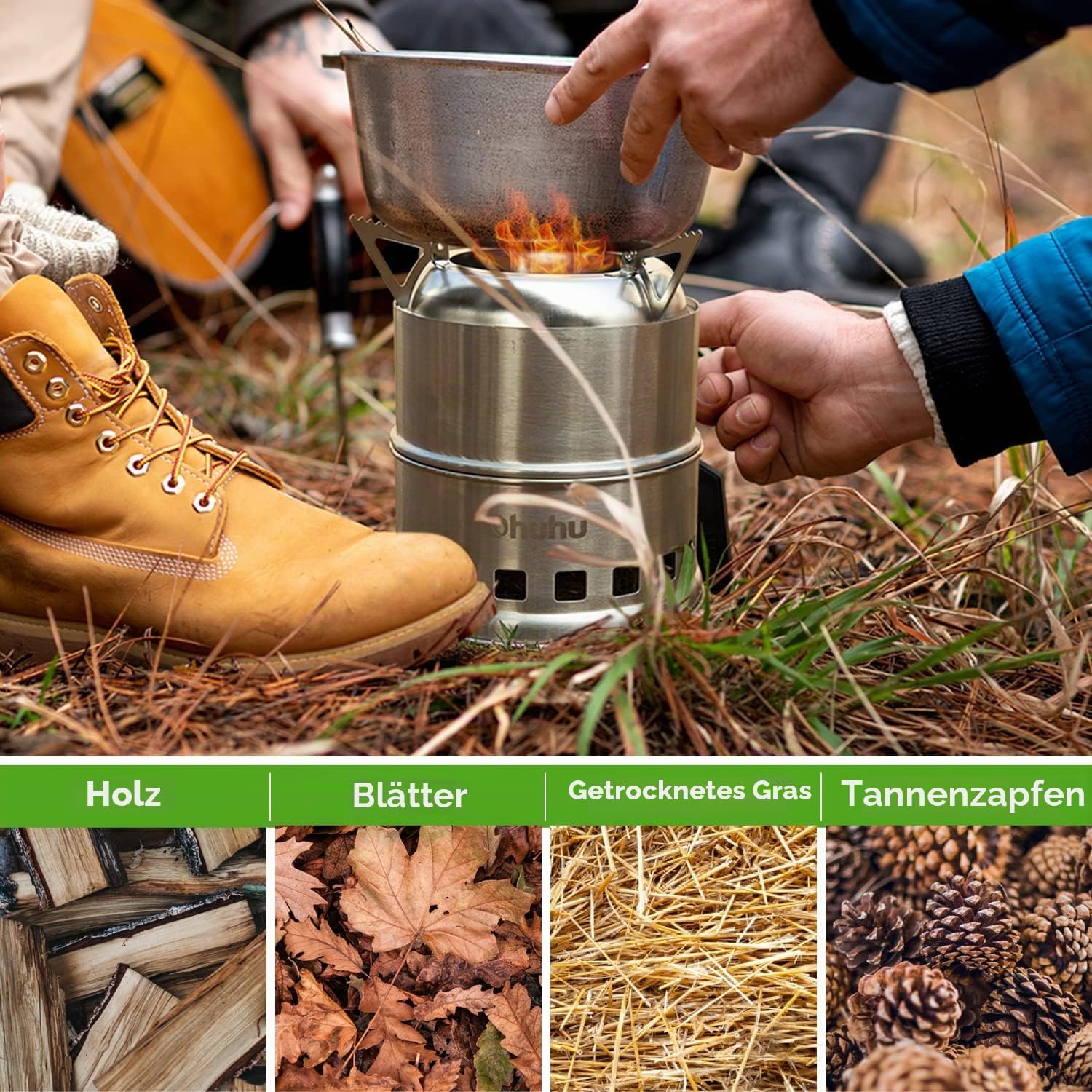 Hobo-Kocher, Camping-Outdoor-Kocher, Holzofen, Edelstahl, mit Tragetasche für Grill, Picknick, Wandern, Reisen – Bild 4