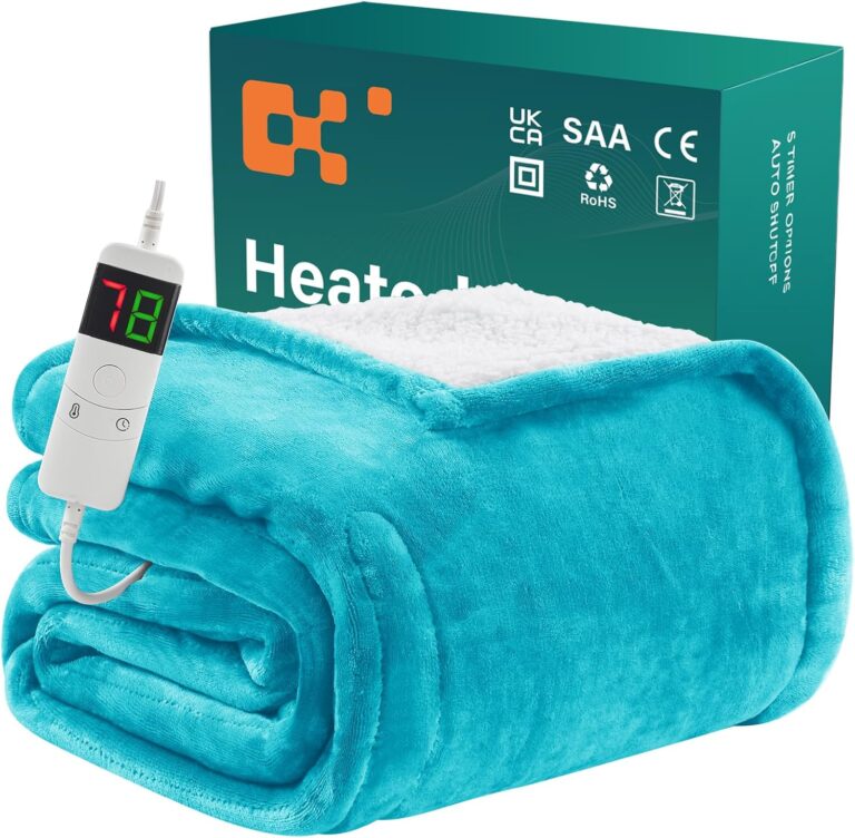 BOMOVA Heizdecke, Wärmedecke mit Abschaltautomatik, Kuscheldecke, flauschige Weihnachten, 10 Heizstufen und 5-Stunden-Timer, Geschenke für Frauen, Weihnachtsdekoration fürs Bett, Couchdecke, 130 x 180 cm, Seeblau