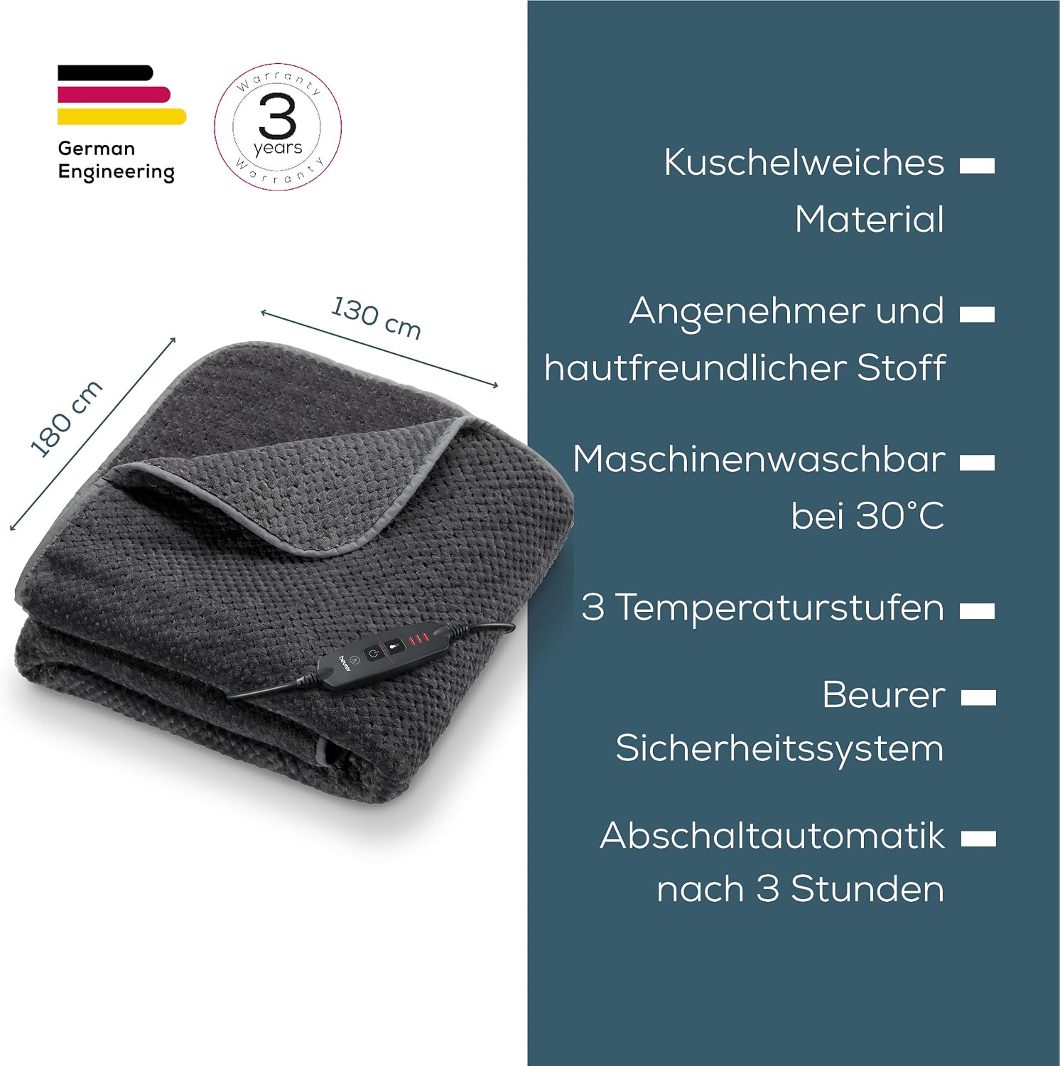 Beurer HD 65 Heizdecke, leichte Thermodecke aus weichem Material – Bild 6