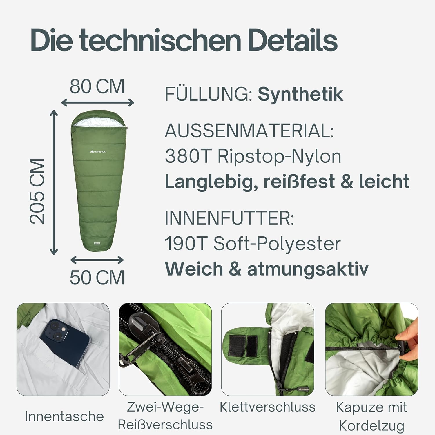 Trinordic Ultraleichter Sommerschlafsack – Mumienschlafsack für Erwachsene, kompakt und leicht, ideal für Camping, Wandern, Trekking und Radfahren – Bild 8