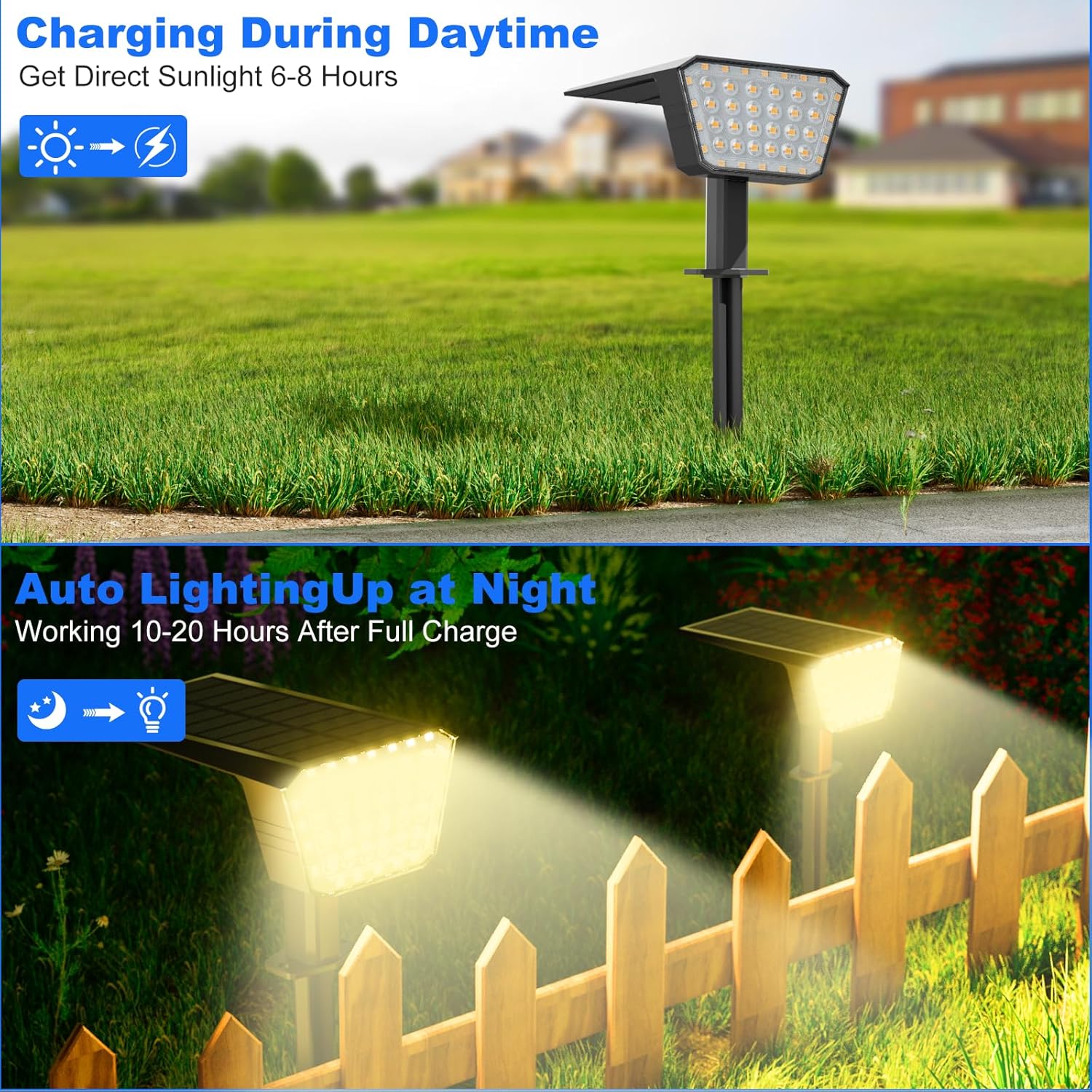 FIFlying Solarleuchten für den Garten im Freien, 4 Stück 3000 K warmweiße Solarstrahler, Solarleuchte mit IP67 wasserdicht, 3 Beleuchtungsmodi, für Außenbereich, Garten, Rasen, Pflanze, Statue, Hof, Wege – Bild 6