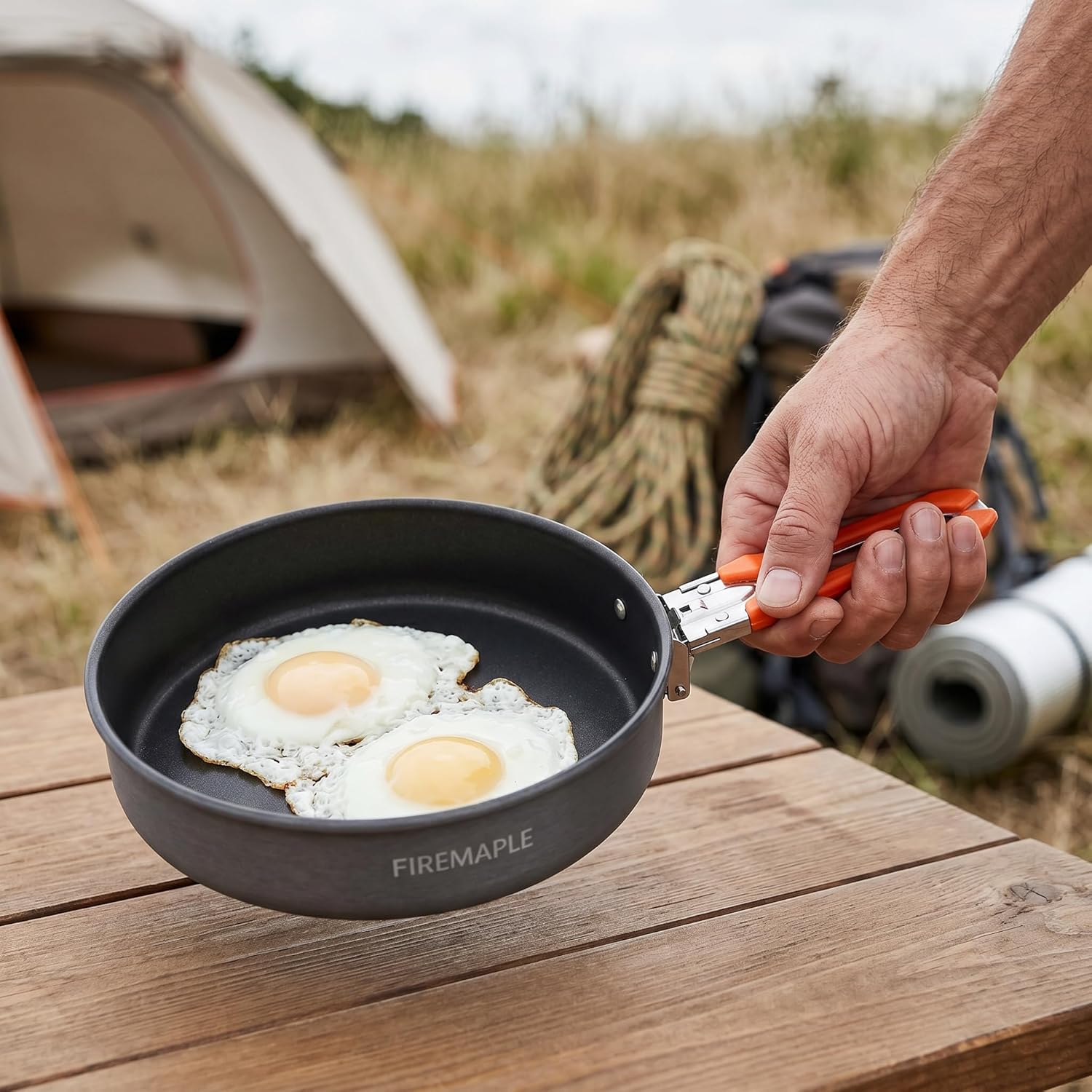 Fire-Maple FP Pfanne für Gaskocher, antihaftbeschichtete Bratpfanne, robustes, leichtes Camp-Kochgeschirr, Camping zum Braten von Eiern und Steaks mit klappbarem Griff, tragbare Rucksackpfanne, 0,9 Liter – Bild 3