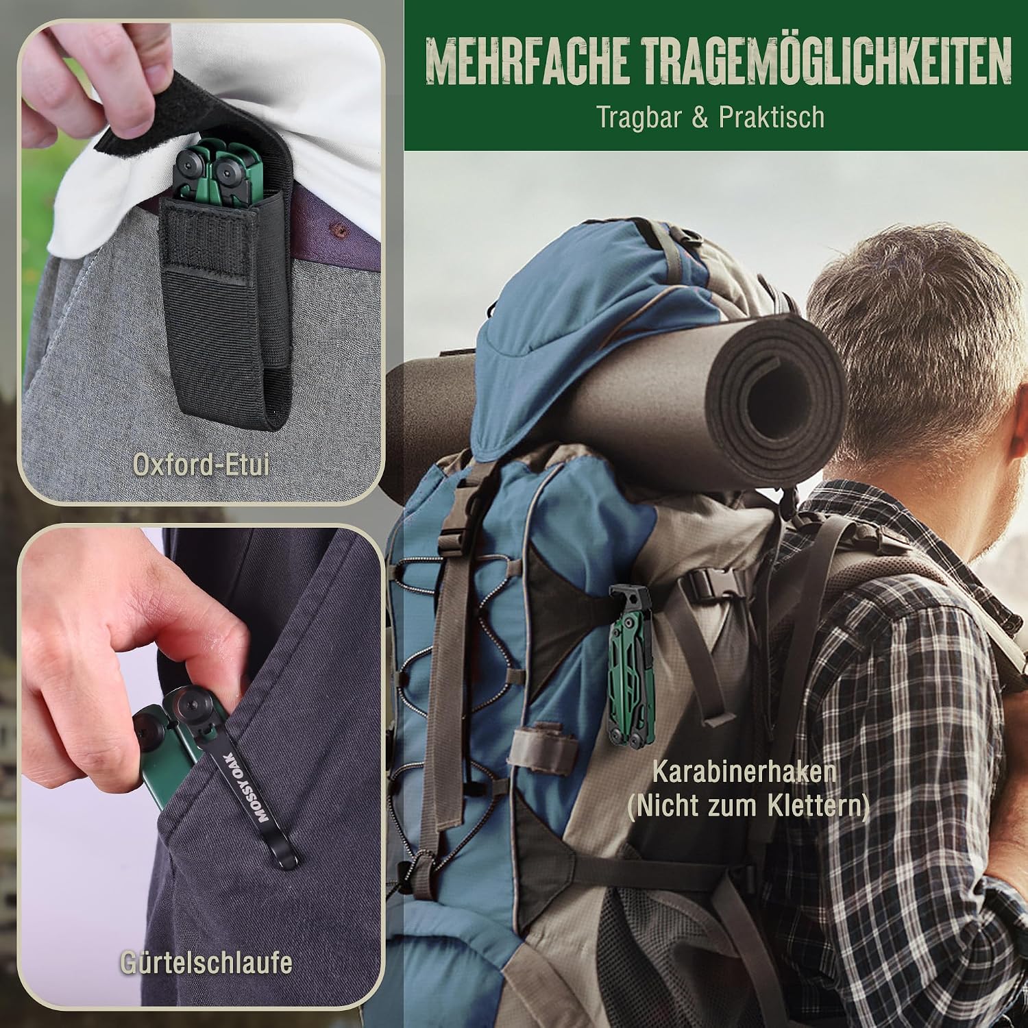 Mossy Oak Multifunktionszange, 27-in-1 Multitool-Werkzeug, faltbares Edelstahl-Multifunktionswerkzeug, Multifunktionszange mit 4 Bits, Messer, zum Wandern, Camping, Reparieren mit Tragetasche, Grün | Inklusive Messer, Feueranzünder, Pfeife, Flaschenöffner und Schraubenzieher für Camping, Wandern und Outdoor-Abenteuer – Bild 9