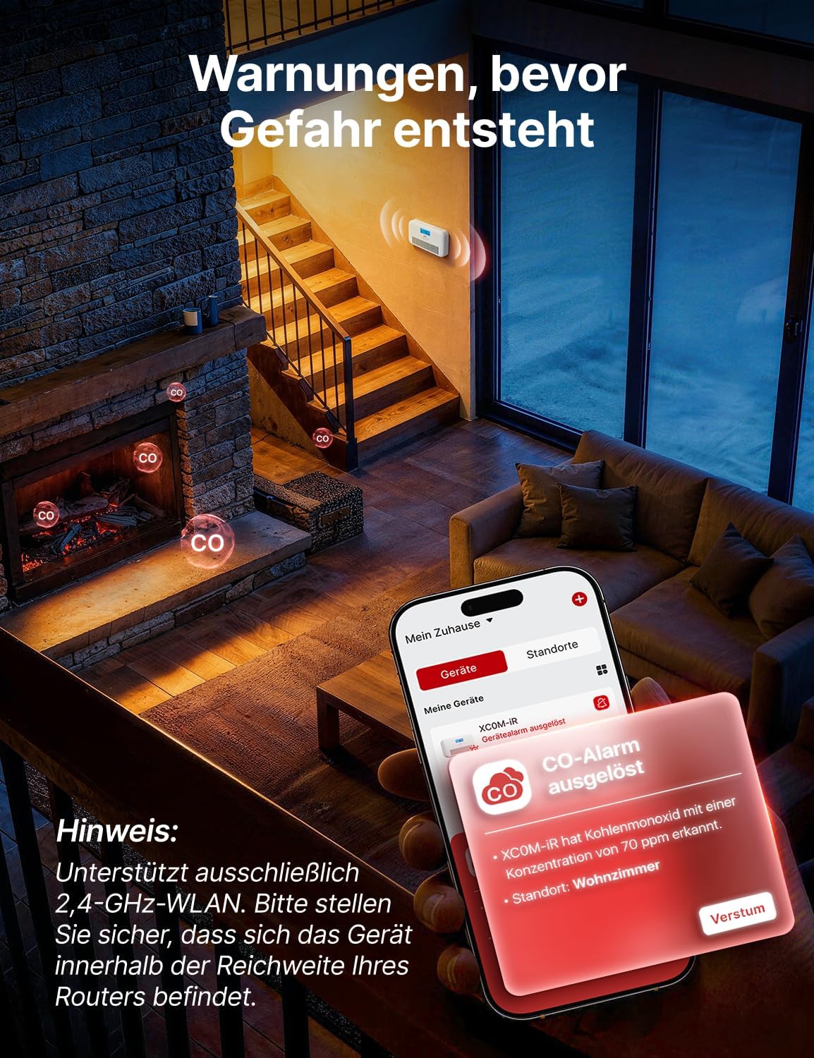 X-Sense WLAN-Kohlenmonoxidmelder mit Sprachalarm, Temperatur- & Feuchtigkeitsanzeige, CO Melder mit austauschbarer Batterie, digitalem Display und CO-Spitzenwert-Verlauf, XC0M-iR, 1 Stück – Bild 2