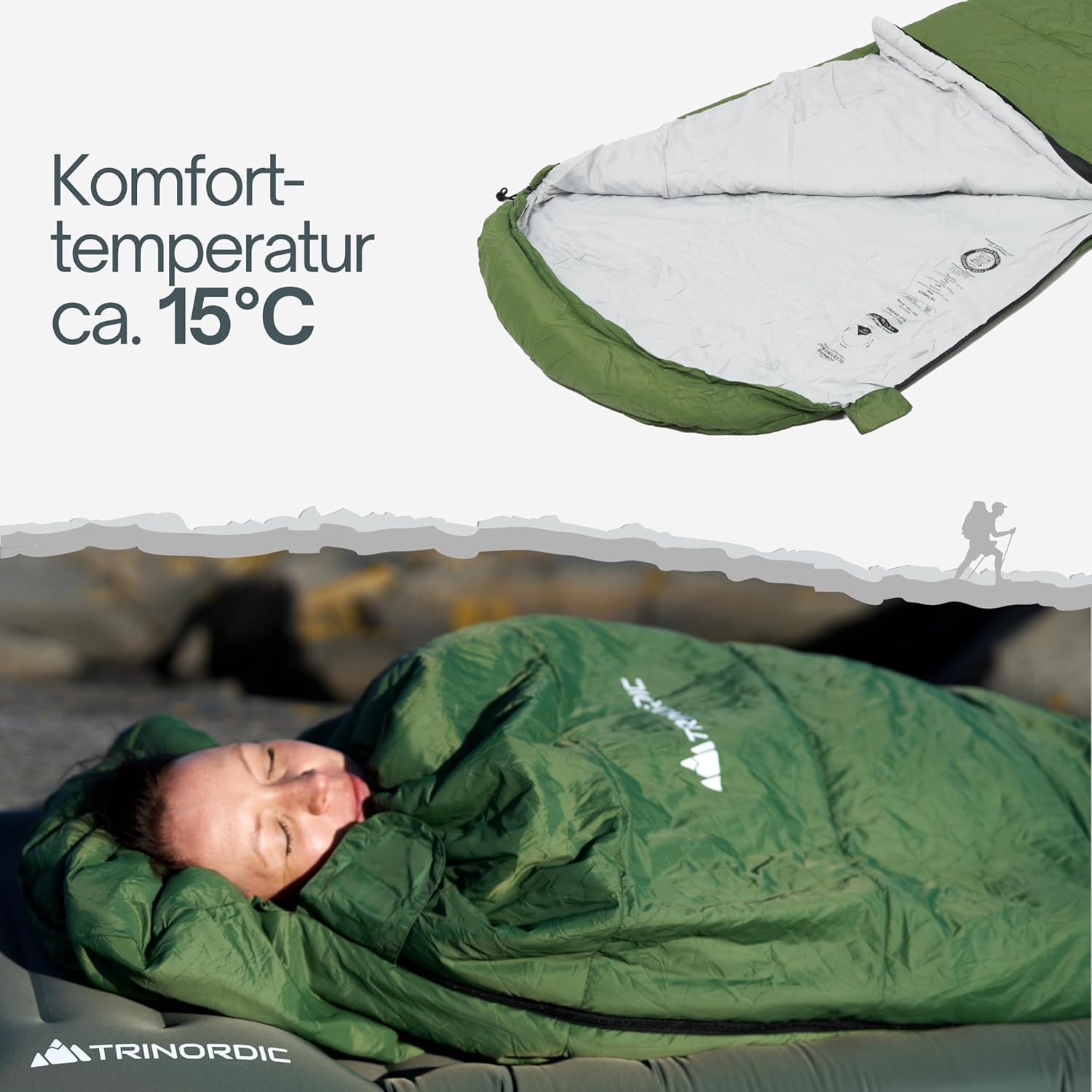 Trinordic Ultraleichter Sommerschlafsack – Mumienschlafsack für Erwachsene, kompakt und leicht, ideal für Camping, Wandern, Trekking und Radfahren – Bild 3