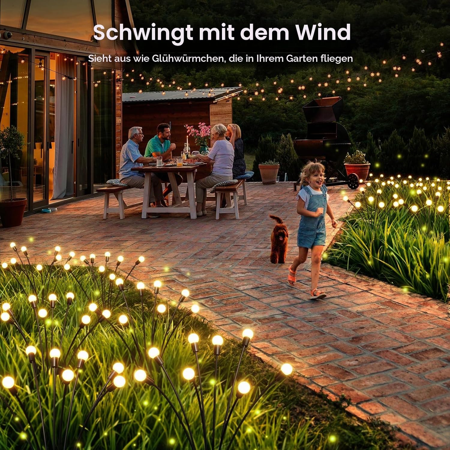 GEARLITE Firefly-Solarleuchten für den Garten im Freien, 4 Stück, 32 LEDs, superhell, 2 Lichtmodi, Firefly-Solarleuchten für den Außenbereich mit warmweißem Licht, IP65, wasserdicht, Schaukel-Gartendekoration für Weg, Hof – Bild 2