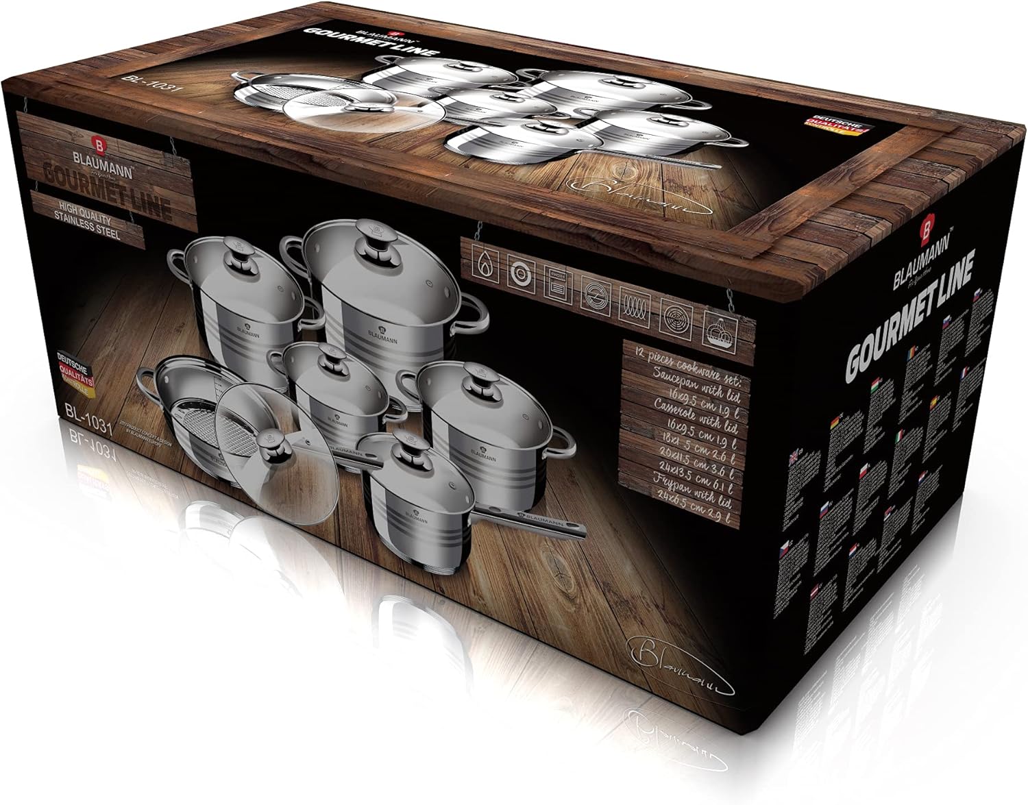 Smhline 12-teiliges Topfset, Kochtopf-Set, geeignet für Induktionsherde, Edelstahl-Kochgeschirr, Pfannenset, Glasdeckel, Küchensets, Bratpfanne – Bild 4