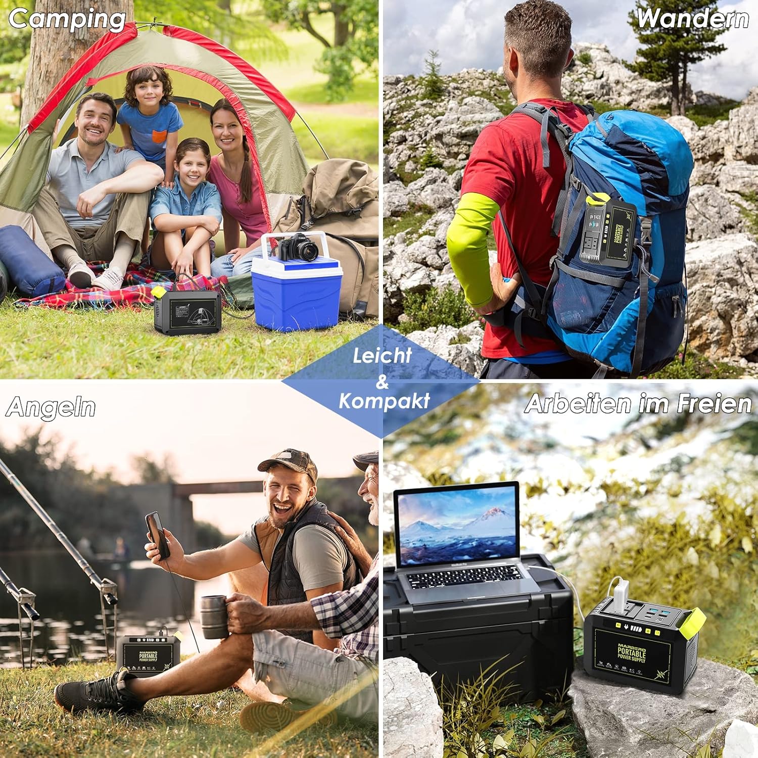 MARBERO Portable Power Station 24000 mAh, tragbarer Generator 88,8 Wh, externer Akku mit 80 W 230 V Steckdose, USB-C & LED-Lampe, Notstromversorgung für Camping, Haushalt, Reisen, Garten & Notfälle – Bild 4