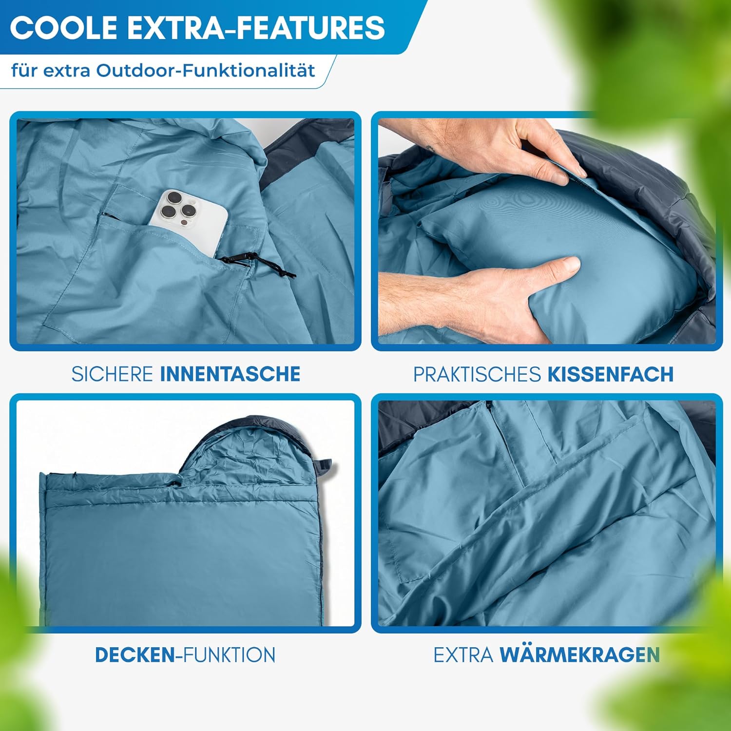 NORDMUT® Deckenschlafsack für Erwachsene mit Zwei-Wege-YKK-Reißverschluss – kleines Packmaß & ultraleicht 1600 g – 3 Jahreszeiten (250 g/m²) – Schlafsack für Camping, Outdoor & Festivals – Bild 7