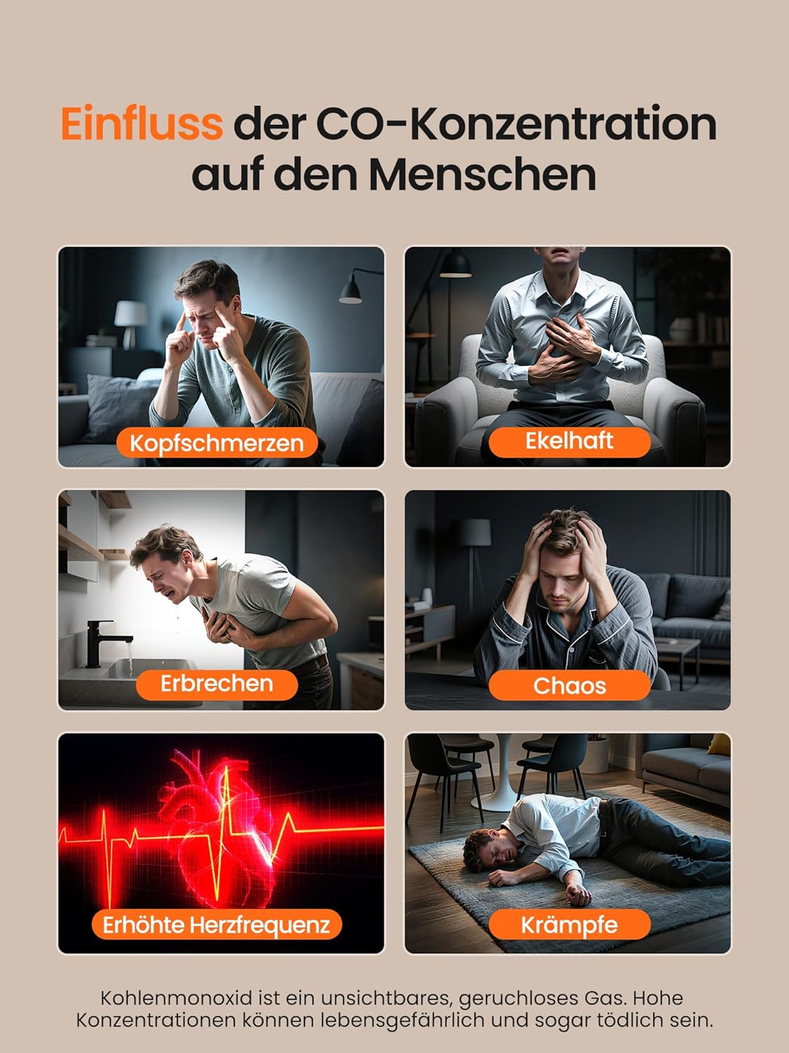Heiman Kohlenmonoxidmelder, 10 Jahre Batterielebensdauer, CO-Melder für Zuhause mit digitalem LCD-Display, CO-Alarm, BSI-geprüft, EN 50291-Standard – Bild 9