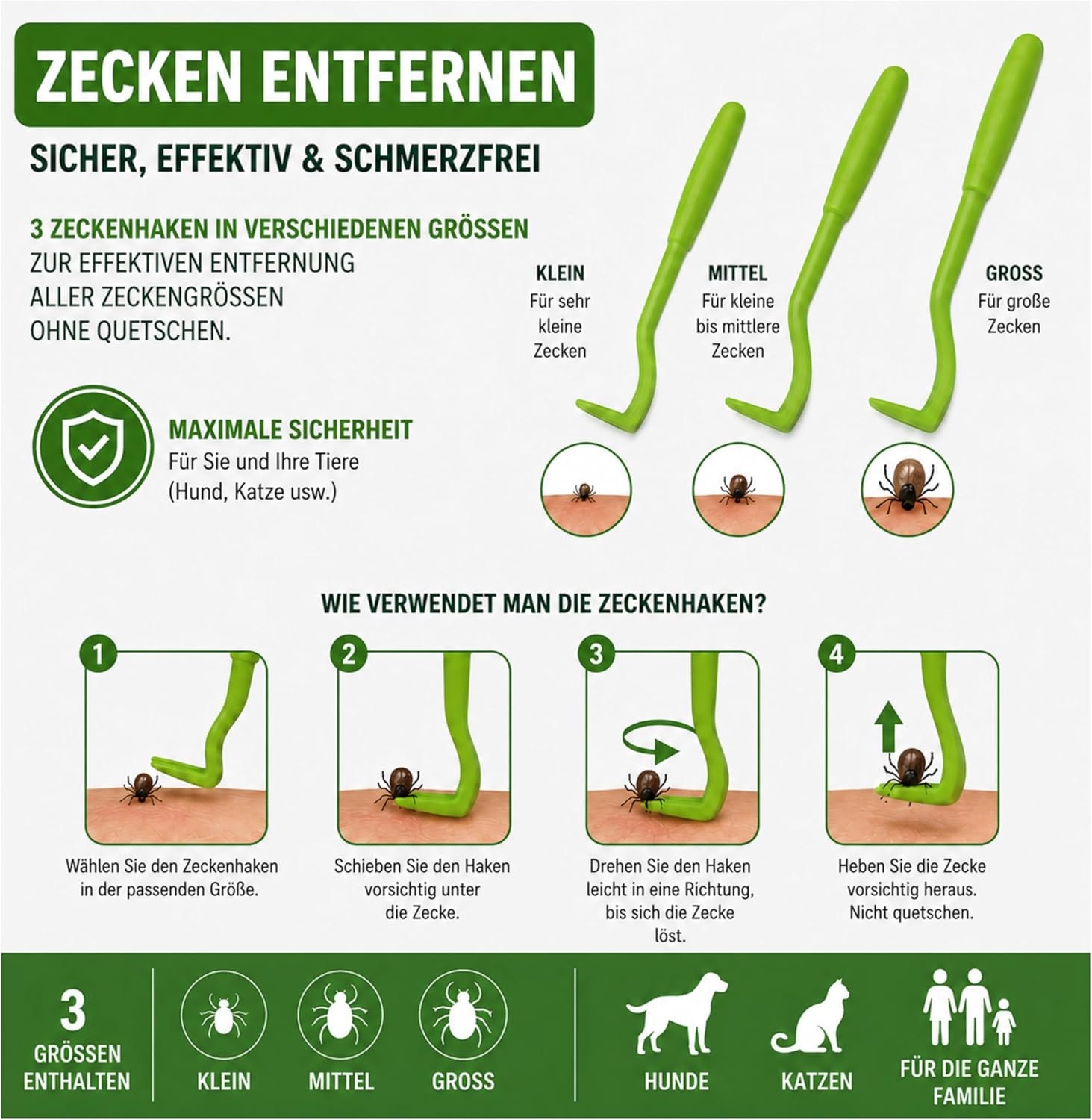2 in 1 Kombi-Set: Giftsauger + 3 Zeckenhaken – Das Komplettpaket zur Behandlung von Insektenstichen und Zeckenstichheiler – Bild 6
