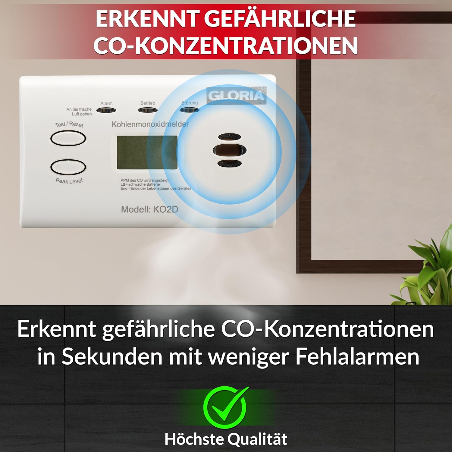 GLORIA Kohlenmonoxidmelder KO2D mit 10 Jahren Garantie und austauschbaren AA-Batterien – Bild 3