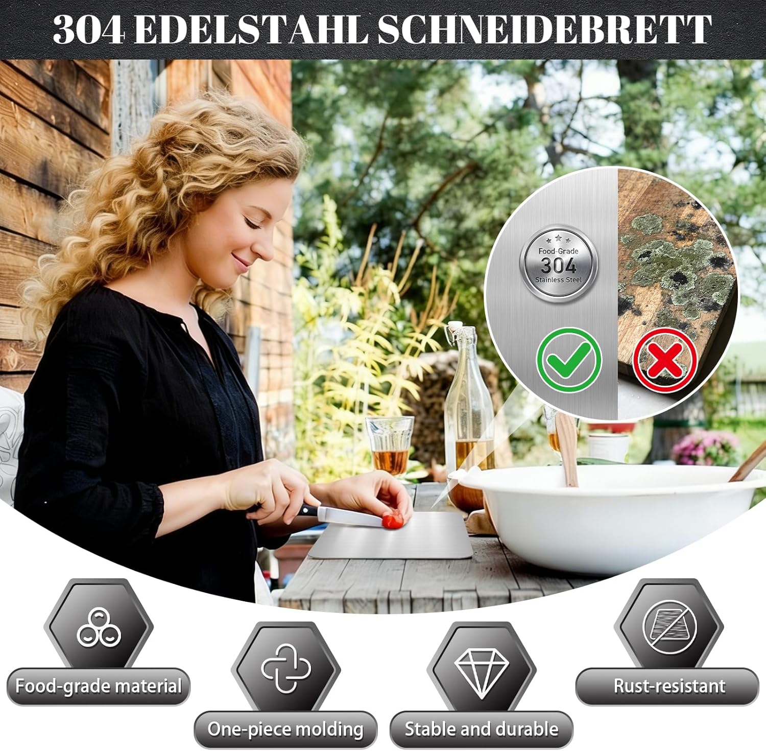 Campinggeschirr-Set für 4 Personen, 22-teiliges tragbares Campingbesteck-Set, Besteck Camping mit Löffel, Gabel, Messer, Tellerklammer, Schneidebrett aus Edelstahl 304, Bestecktasche für Picknick, Reisen – Bild 4