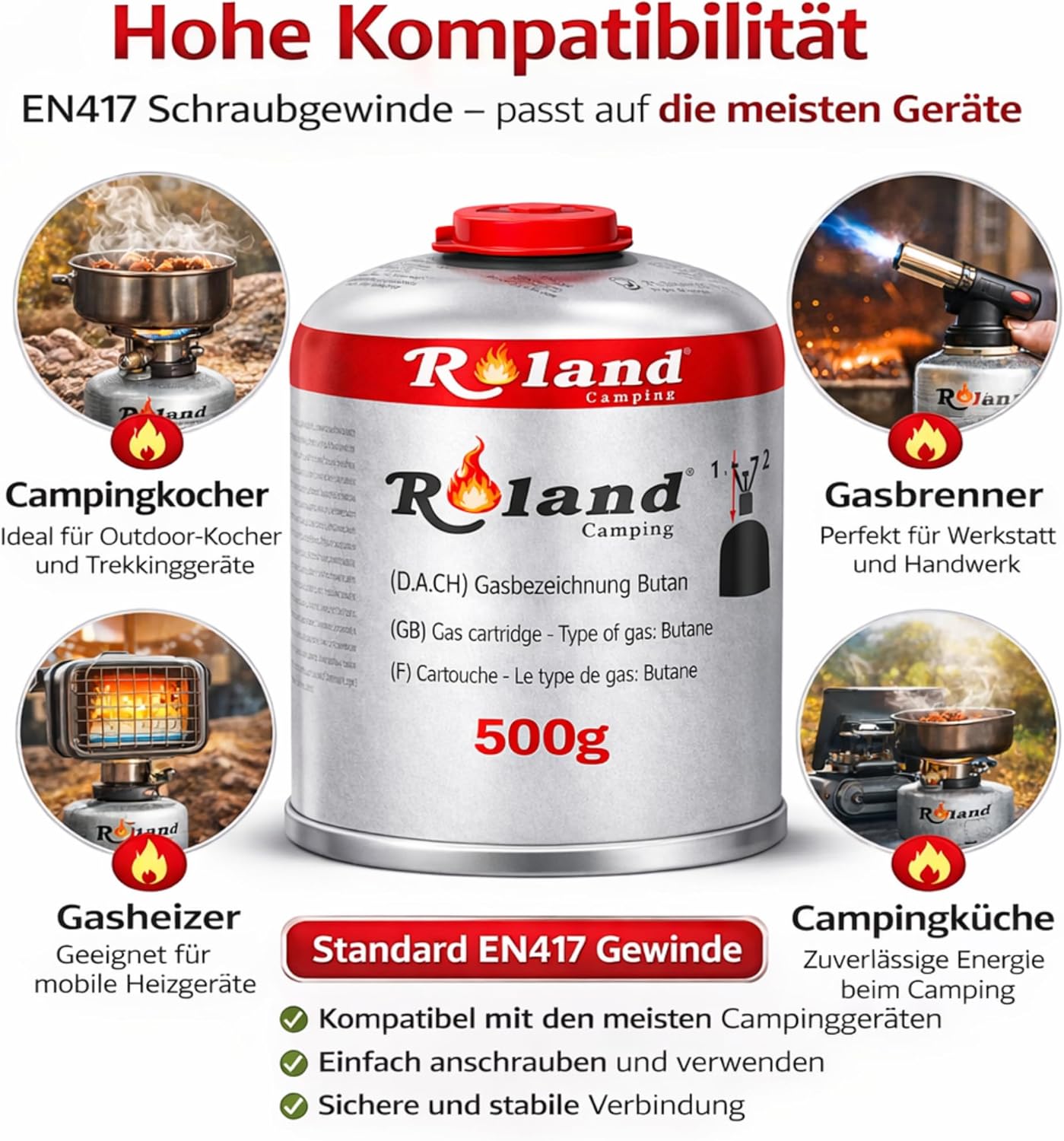 Roland Camping Gaskartusche Schweißbrenner Schraubventil EN-417 Weber Grill (6 x 500 g) – Bild 4