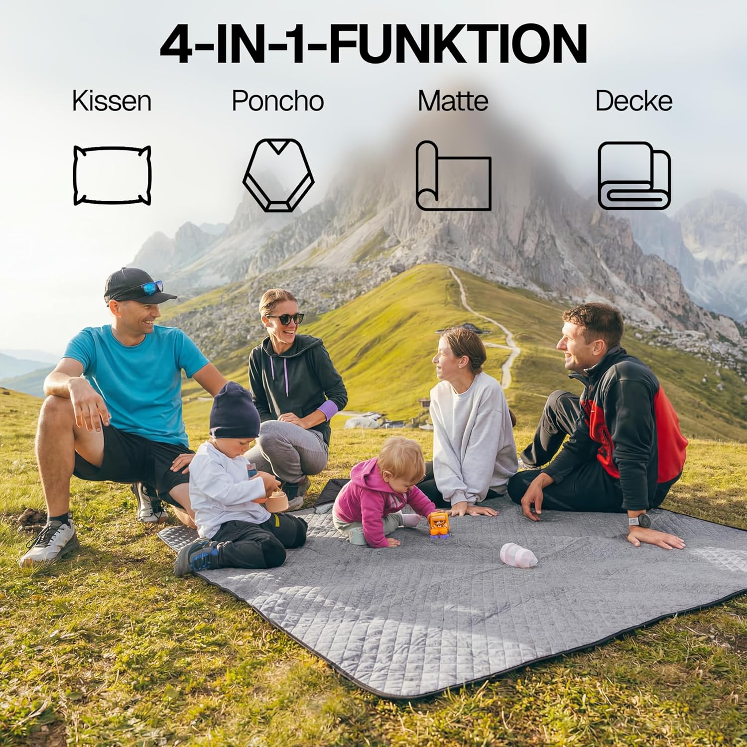 EVOCAMP Outdoor-Decke, ultraleichte warme Campingdecke, wasserabweisend, Windschutz, 200 x 140 cm, Thermodecke mit Fleecefutter, Poncho-Einlage, Stadiondecke, mit Tasche 33 x Ø 16 – Bild 3