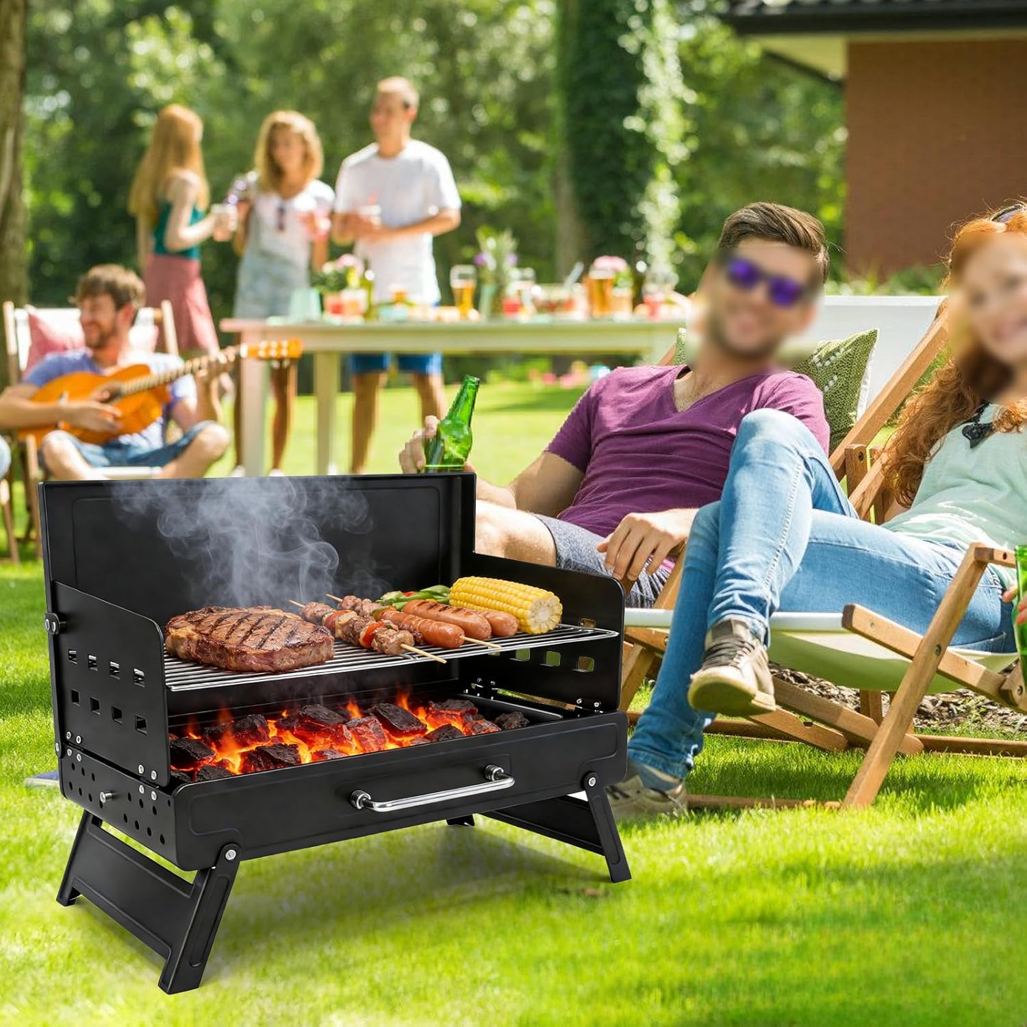 Holzkohlegrill, zusammenklappbarer Campinggrill | Klappgrill, Tischgrill, kompaktes Design, einfach zu montieren, für Gartenpartys und Grillen im Freien – Bild 7
