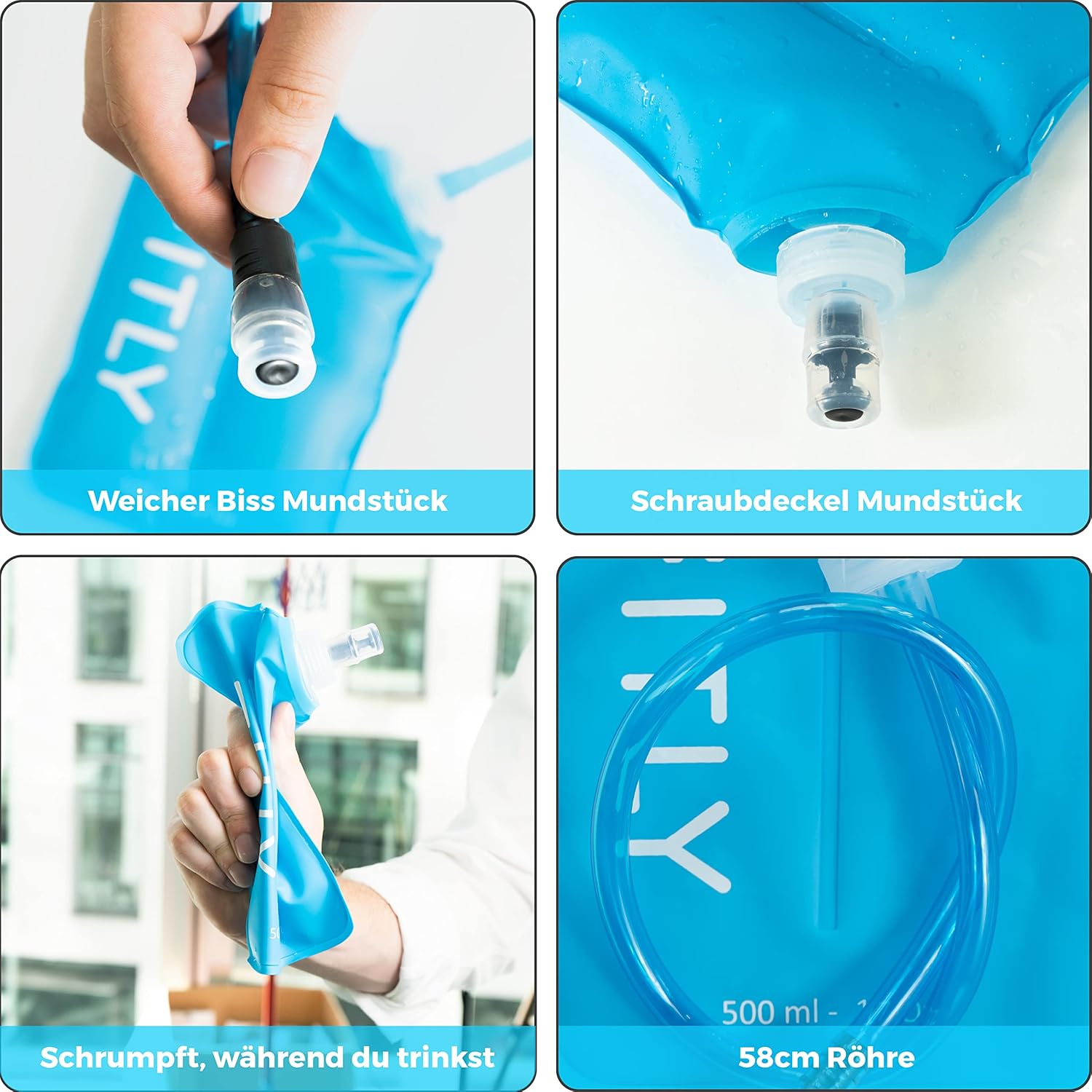FITLY faltbare Wasserflasche – ideal zum Laufen, Wandern, Radfahren – Laufwasserflasche für Outdoor-Sportarten – Sportflasche zum Wandern – Wasserflasche für Trinkrucksack – Bild 6