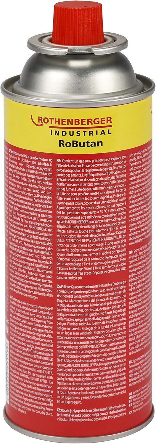 ROTHENBERGER Industrie-Gaskartusche RoButan 220 g / 393 ml, Bajonettverschluss, MSF-1A, Ventilkartusche Gas Outdoor Camping Brenner Unkrautvernichter, 4 Stück, 1500003504-4 – Bild 2