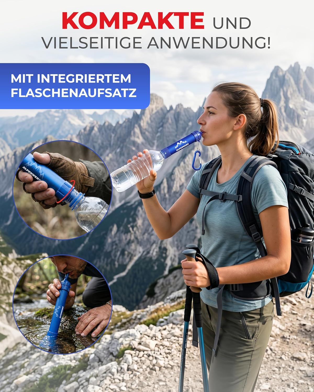 ALPENWERT Outdoor Wasserfilter – Trinkwasserfilter für 4000 Liter gefiltertes Wasser – Trinkwasseraufbereitung tötet 99,99 % aller Keime und Bakterien ab – Bild 5