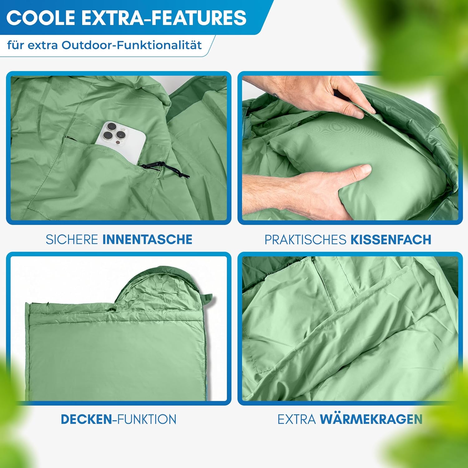 NORDMUT® Deckenschlafsack für Erwachsene mit Zwei-Wege-YKK-Reißverschluss – kleines Packmaß & ultraleicht 1600 g – 3 Jahreszeiten (250 g/m²) – Schlafsack für Camping, Outdoor & Festivals – Bild 7