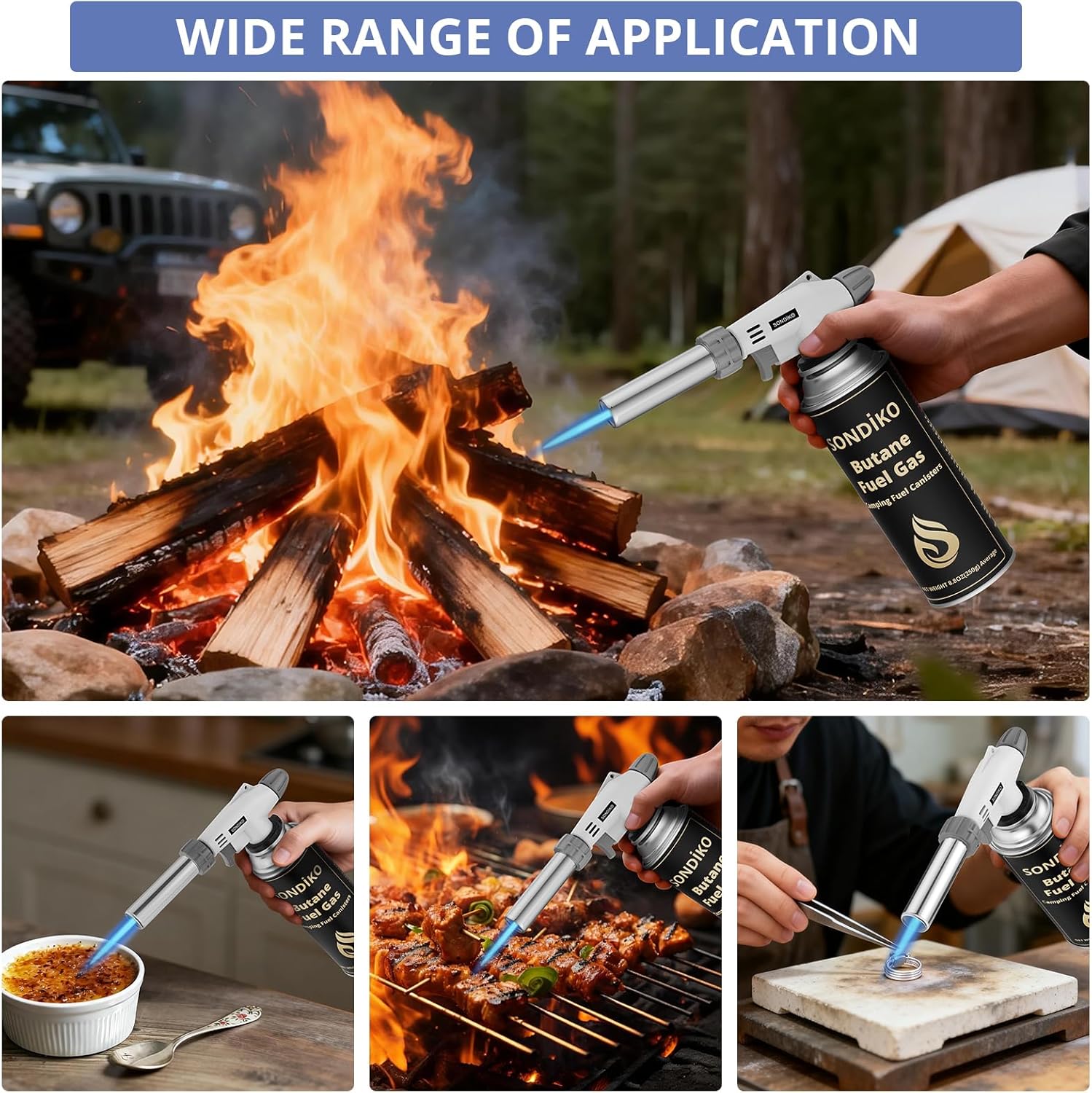 Sondiko Küchenbrenner Flammenbrenner S516, professioneller nachfüllbarer Butangasbrenner mit einstellbarer Flamme für Creme Brulee, Anbraten, Backen, Grillen – Bild 6