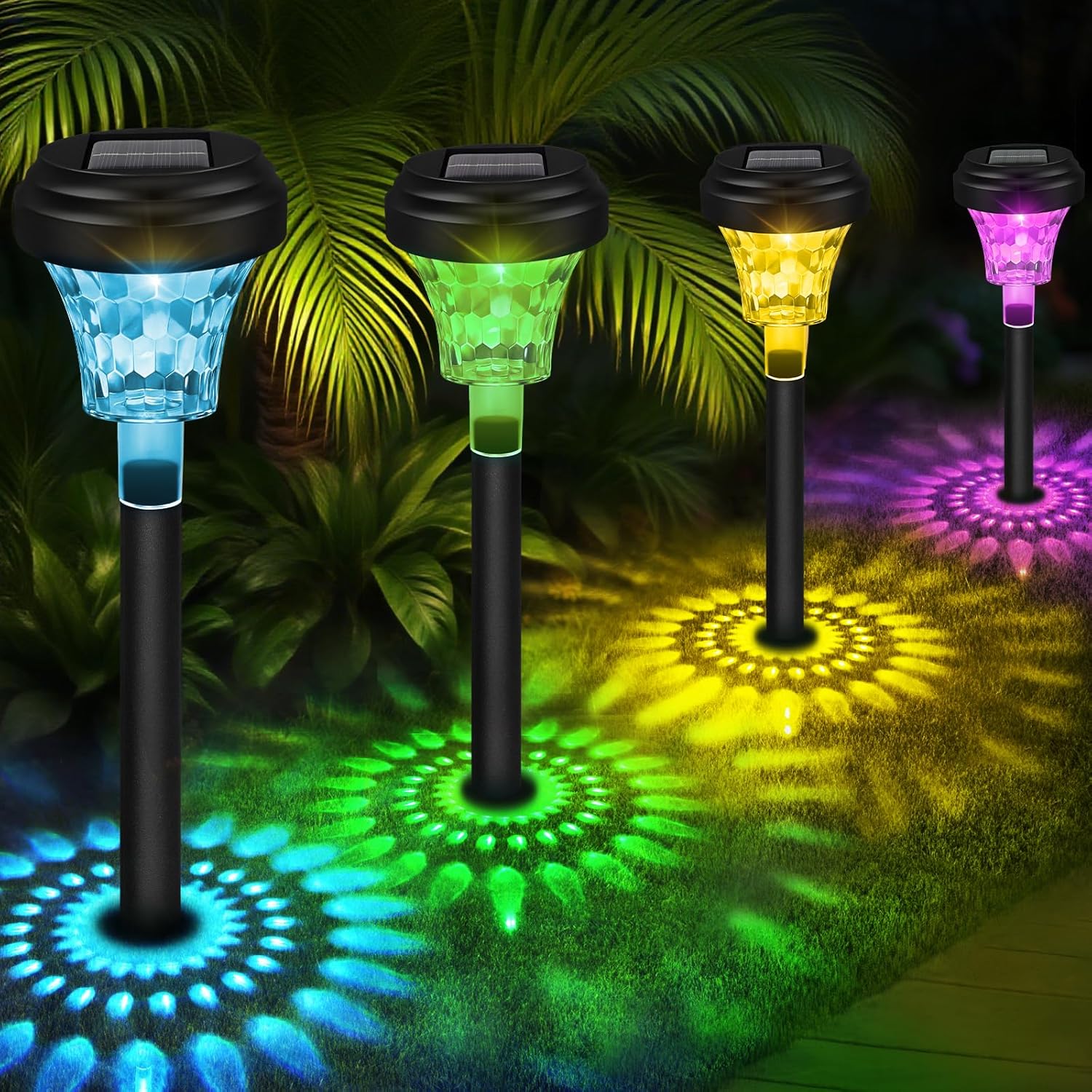 Akynite 8er-Pack Solarleuchten für den Garten im Freien, RGB-Farbwechsel und Warmweiß, IP65 wasserdichte Solarleuchten, automatisches Ein-/Ausschalten, LED-Gartenlampe, Solar-Wegeleuchten für die Gartendekoration im Freien, Hofwege – Bild 2