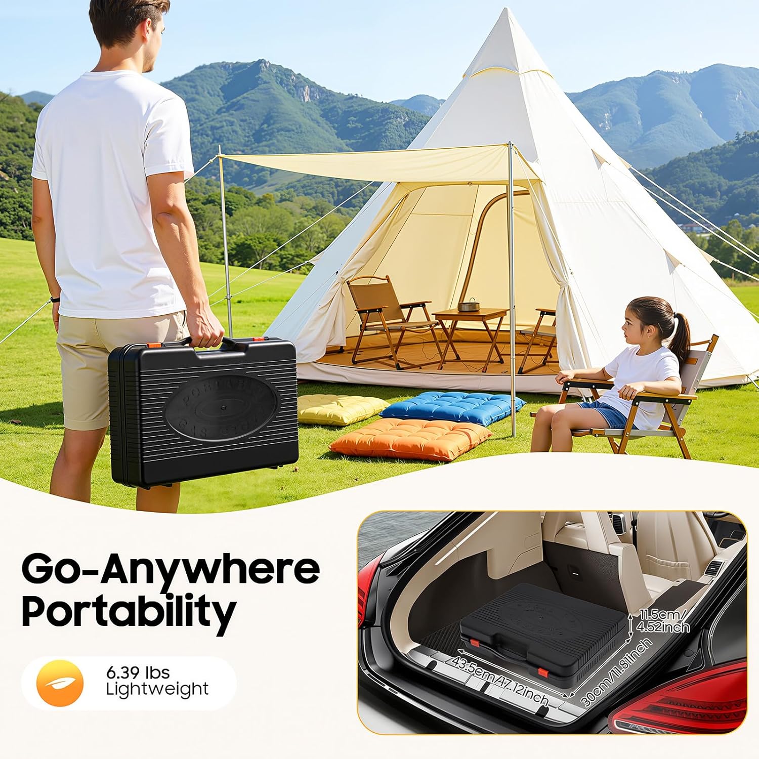 Camping-Gasgrill, 2200 W tragbares Grillset, Tischgrill mit 6 Bratnadeln, 2 Grillnetzen und Koffer, Campingkocher mit Piezo-Zündung und abnehmbarer Tropfschale, für Campingausflüge, Versammlungen – Bild 8