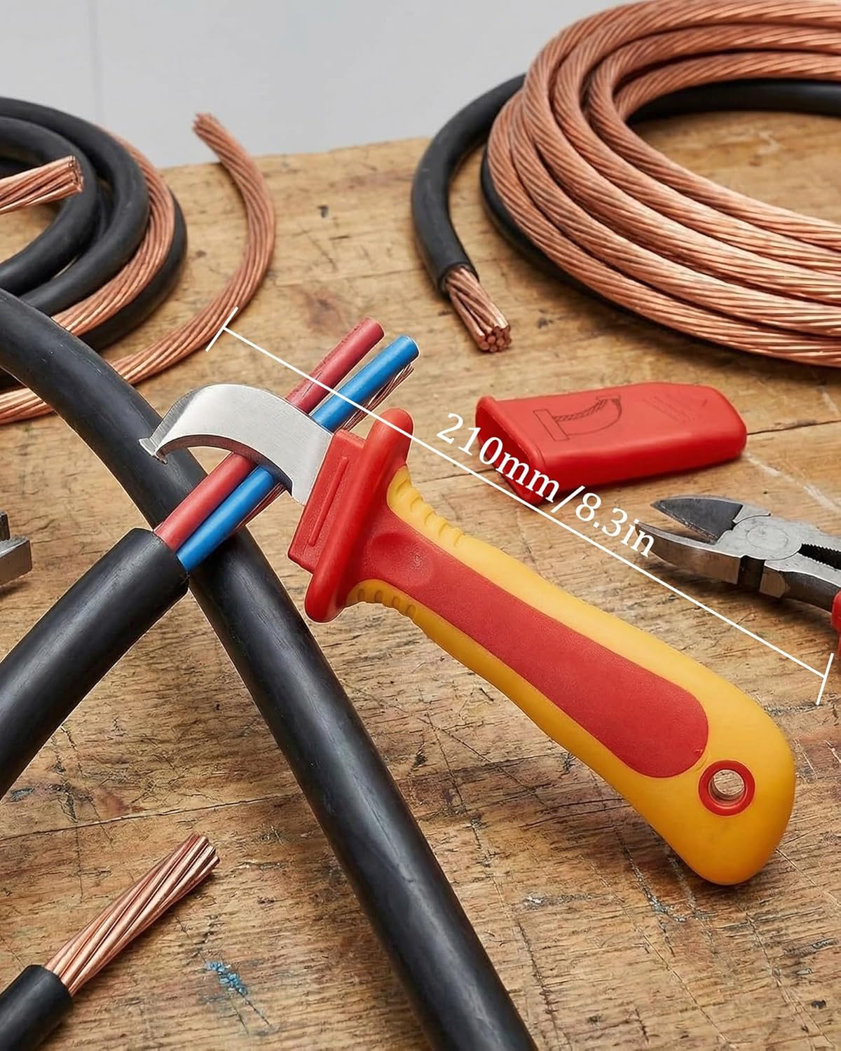 1000 V 210 mm Isolations-Elektrikermesser: IEC60900 Kabelabisoliermesser mit ergonomischem Griff für Elektroinstallation und Handwerker – Bild 5