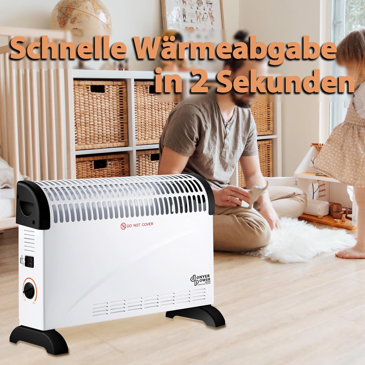 Donyer Power 2KW Konvektor mit Thermostat – leise – Wandmontage | 3 Heizstufen (750 W/1250 W/2000 W) – Leiser Betrieb – Stand- und Wandmontage – sofort einsatzbereit – Bild 2