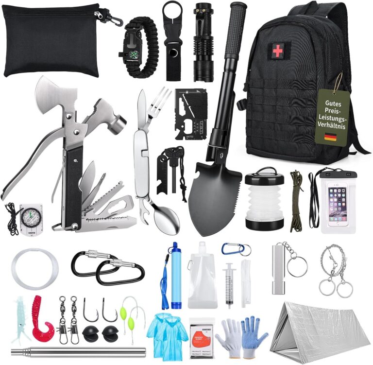 Survival Kit All-in-1 – MMOBIEL Notfallset – Survival-Ausrüstung mit Wasserfilter, Multitool etc. für Outdoor, Camping, Abenteuer, Outdoor-Wandern – Geschenke für Männer