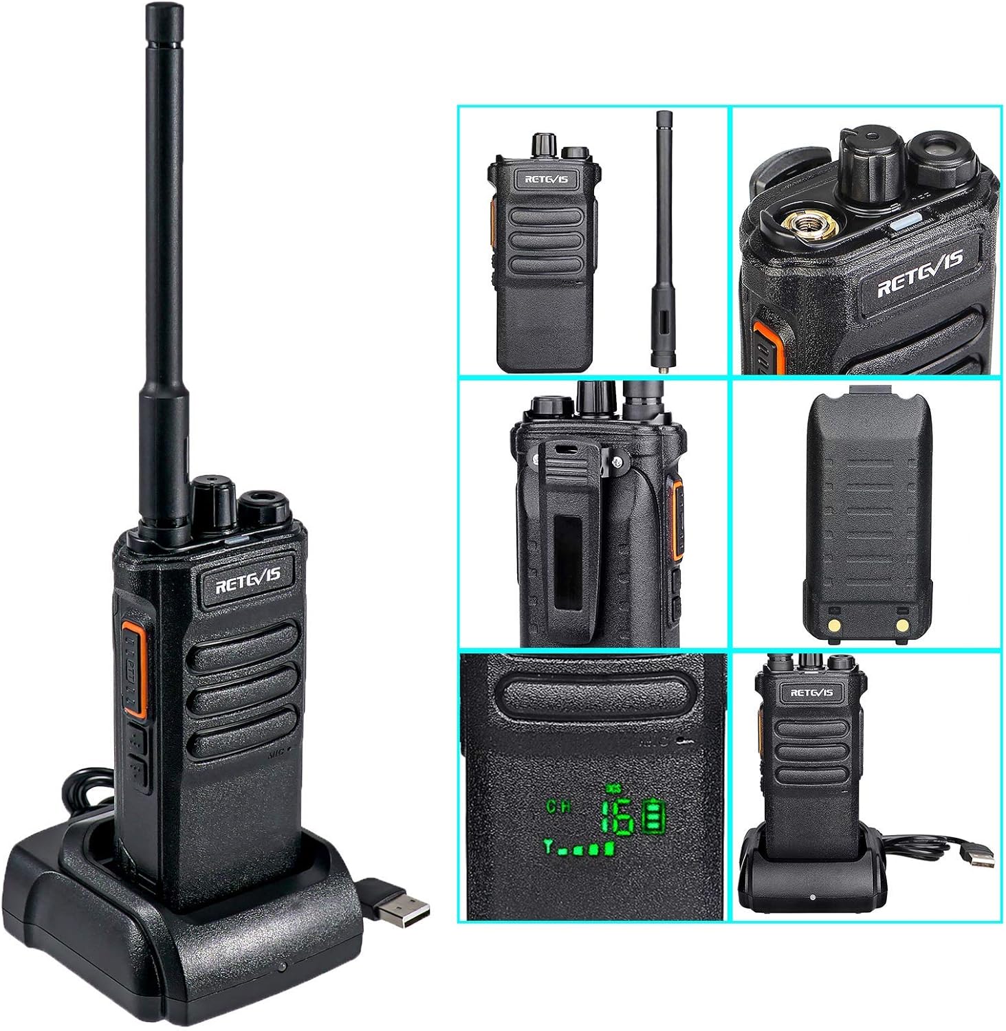 Retevis RT86 Langstreckenfunkgerät, Hochleistungs-Walkie-Talkie mit Lautsprechermikrofon, 2600 mAh tragbares Funkgerät, kabelloses Klon-Notfallfunkgerät für die Fertigung (Schwarz, 2 Stück) – Bild 9