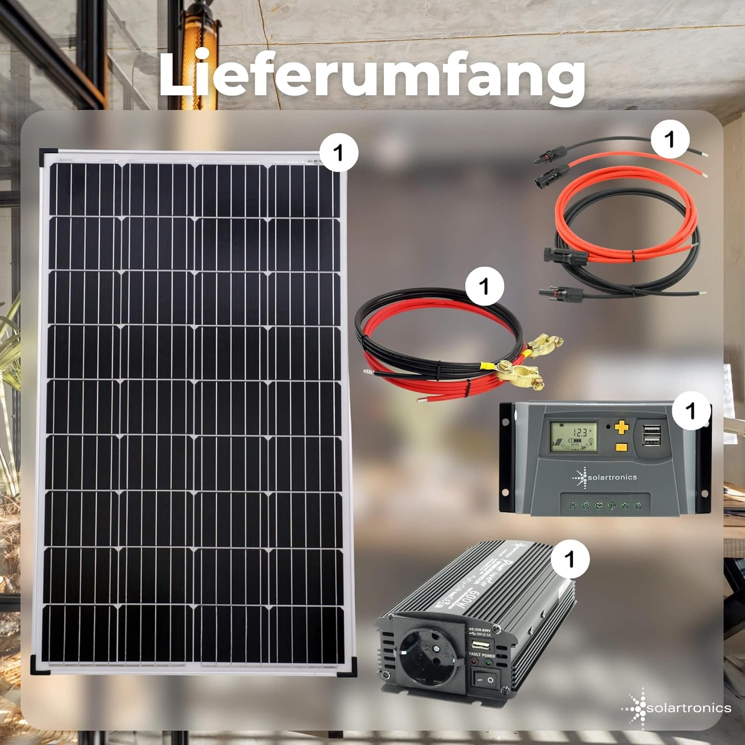 solartronics Komplettset 1 x 130 Watt Solarmodul, 600 Watt Konverter, Laderegler, eigenständige Photovoltaikanlage – Bild 6