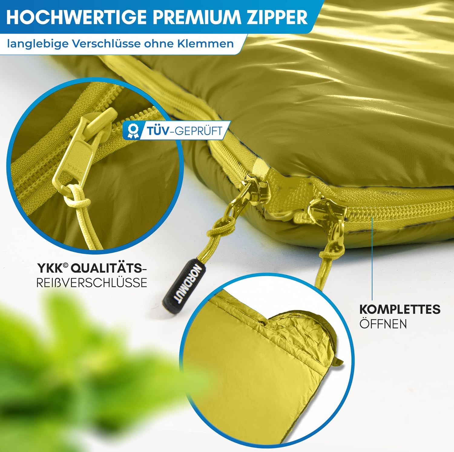 NORDMUT® Deckenschlafsack für Erwachsene mit Zwei-Wege-YKK-Reißverschluss – kleines Packmaß & ultraleicht 1600 g – 3 Jahreszeiten (250 g/m²) – Schlafsack für Camping, Outdoor & Festivals – Bild 3