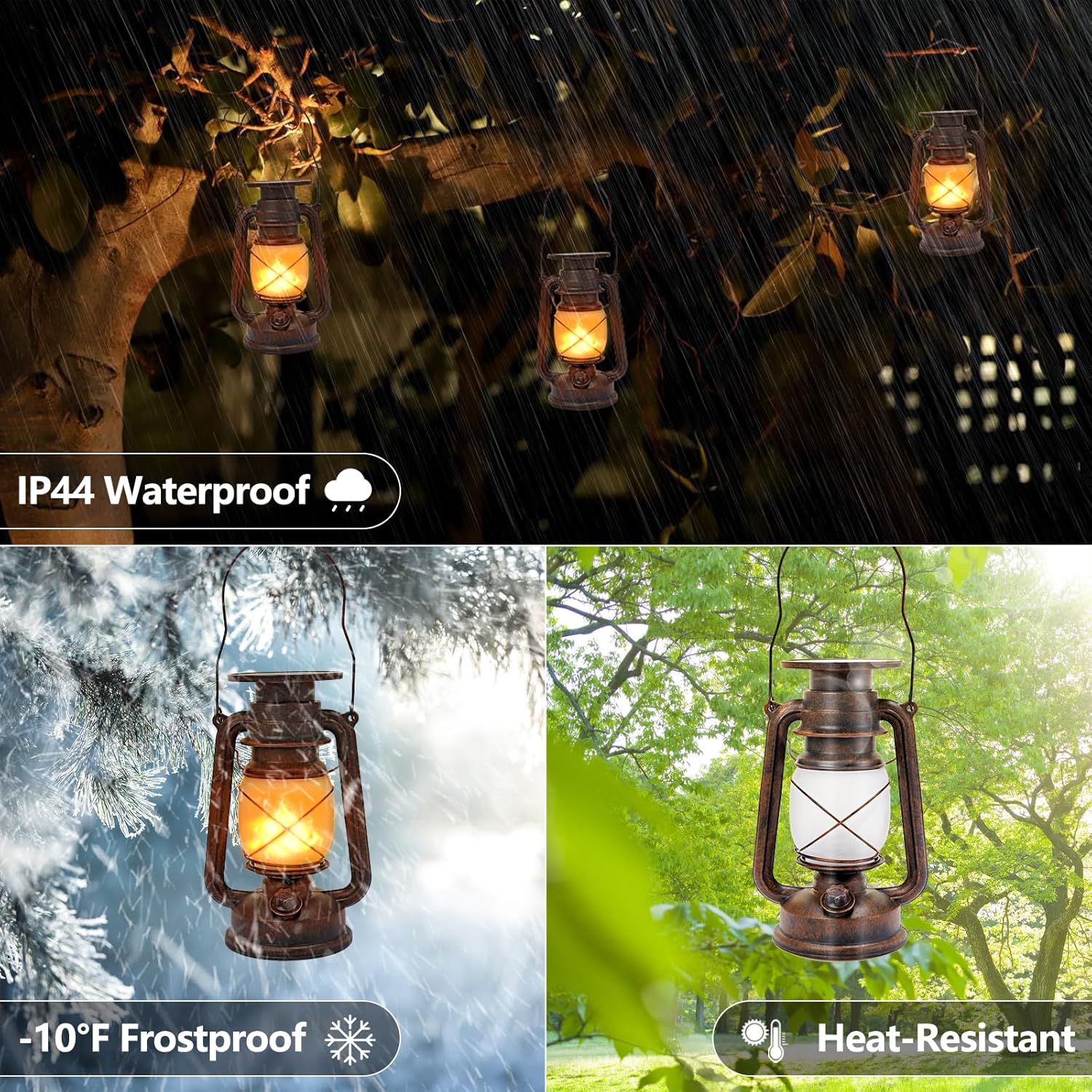 Vintage-Solarlaterne für den Außenbereich, 2 Stück, Solarlaternen, hängende Retro-LED-Solarleuchten, wasserdichtes Sturmlicht für den Außenbereich, LED-Außenlaternen mit Flammeneffekt, Solarleuchte für Garten, Camping – Bild 3